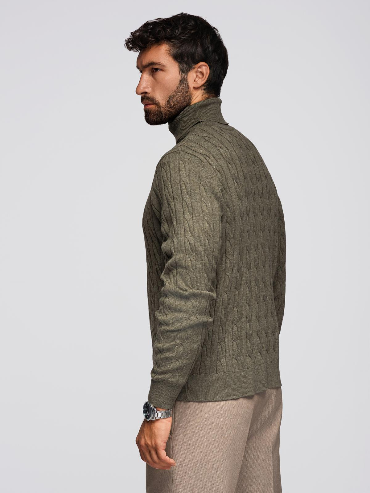 Ombre Men&#039;s turtleneck sweater with checkered weave - olive