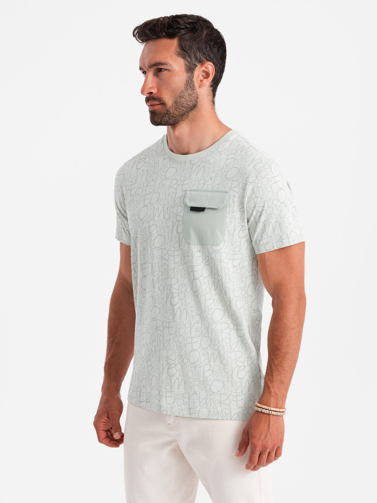 Ombre Men's cotton t-shirt with letter print and pocket - yellow-green