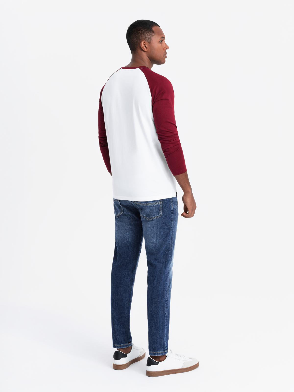 Ombre Men&#039;s longsleeve with contrasting raglan sleeves - white and maroon