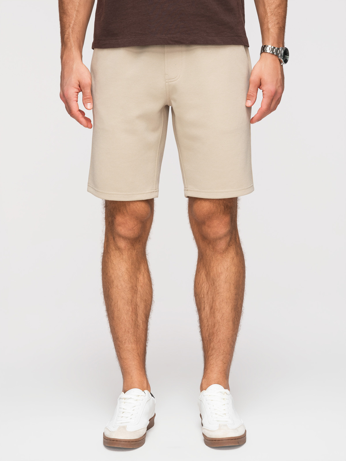 Pánske štruktúrované šortky REGULAR FIT - béžové