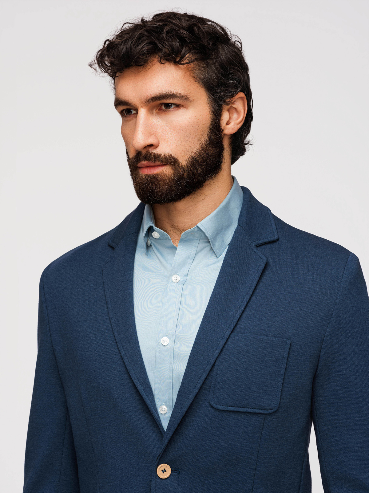 Ombre Men's SLIM knit jacket with subtle texture - dark blue