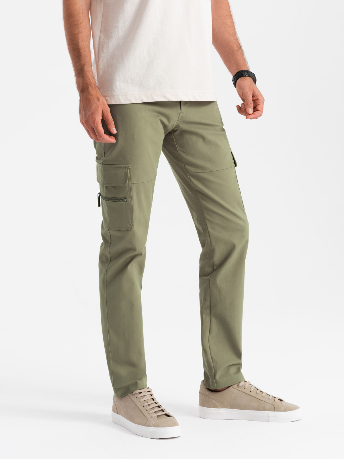 Ombre Men's STRAIGHT LEG Cargo Pants With Zippered Pockets - Olive