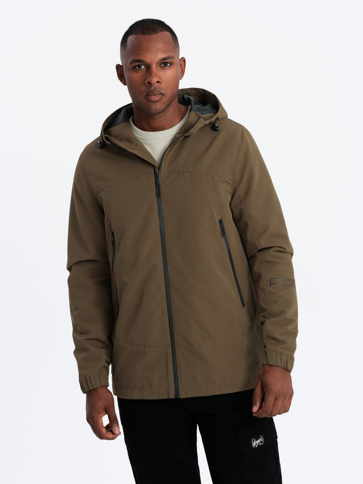 Ombre Mens lightweight storm jacket with hood - brown