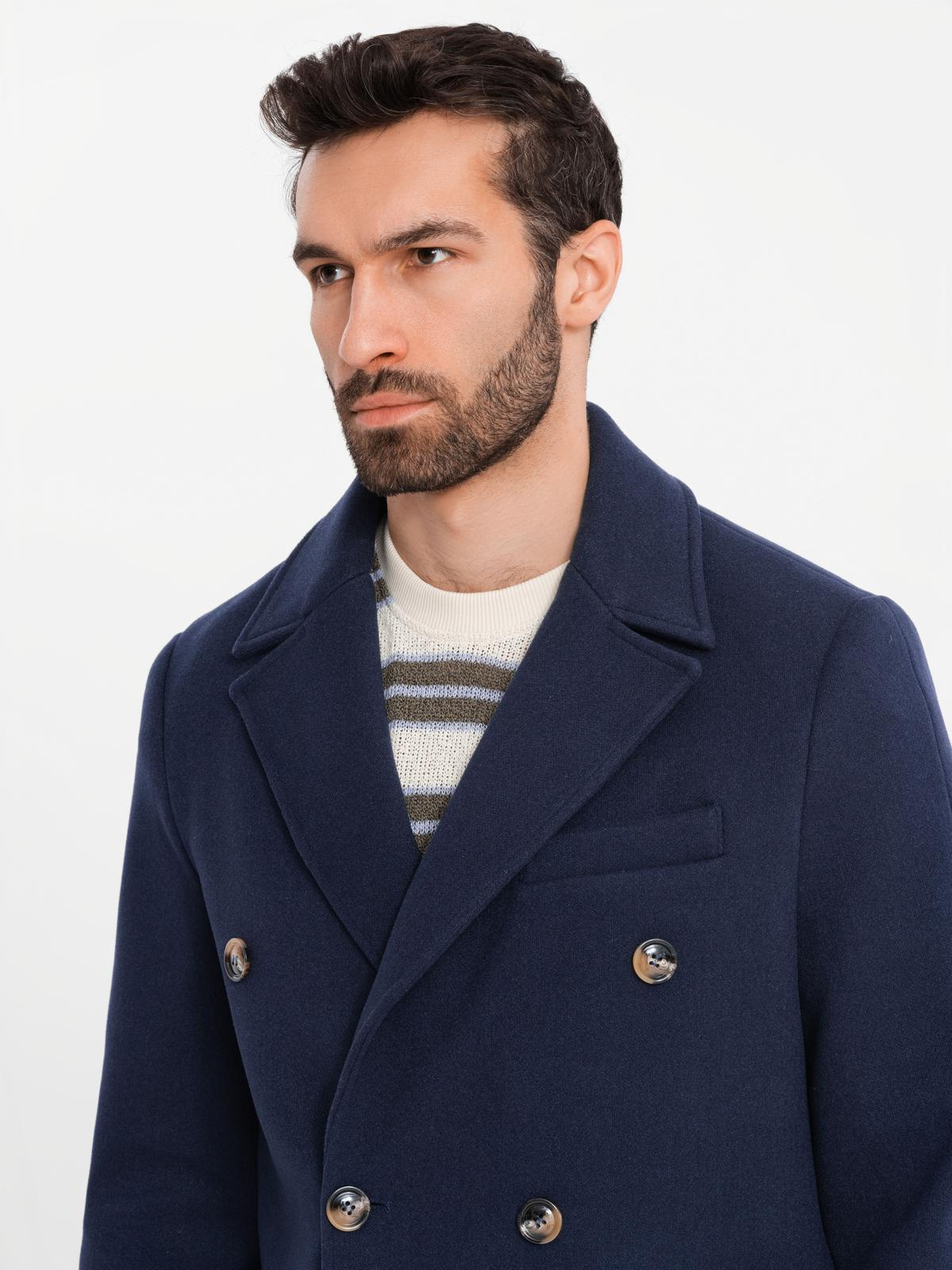 Ombre Men&#039;s double-breasted coat with decorative buttons - indigo