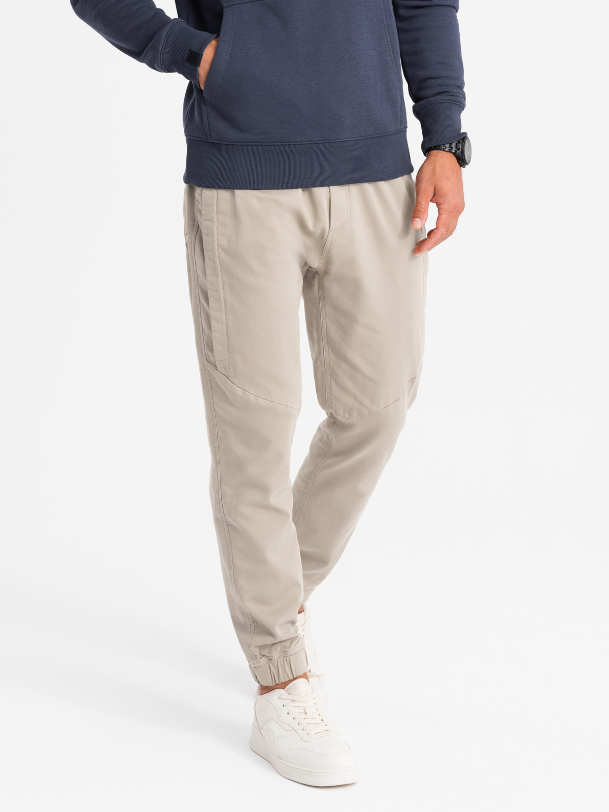 Ombre Men's knit joggers with pleats - ash
