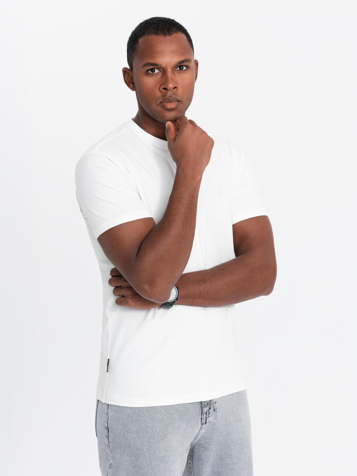 Ombre Men&#039;s SLIM FIT T-shirt with round neckline and logo - white