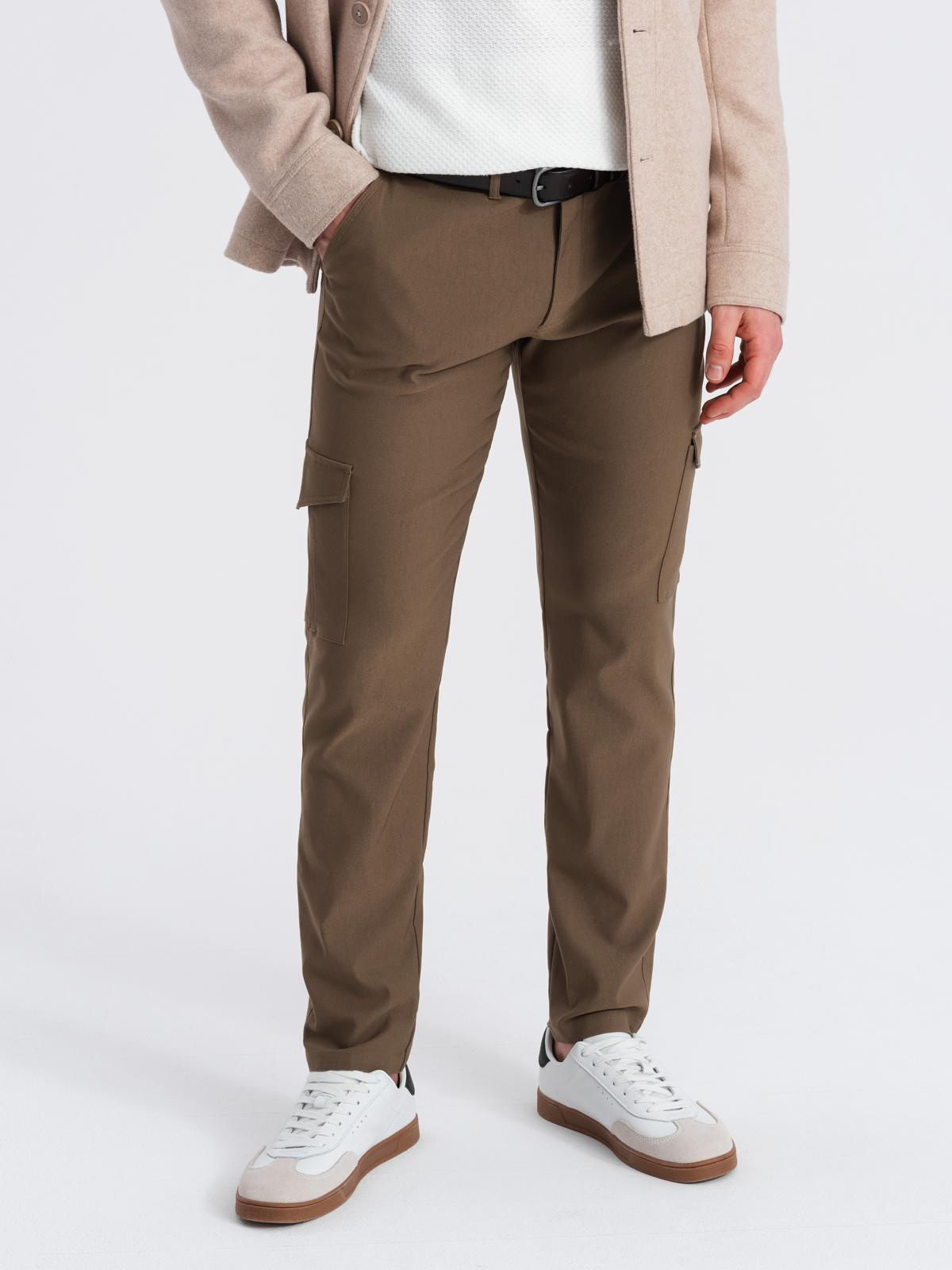 Ombre Men&#039;s REGULAR fabric pants with cargo pockets - olive