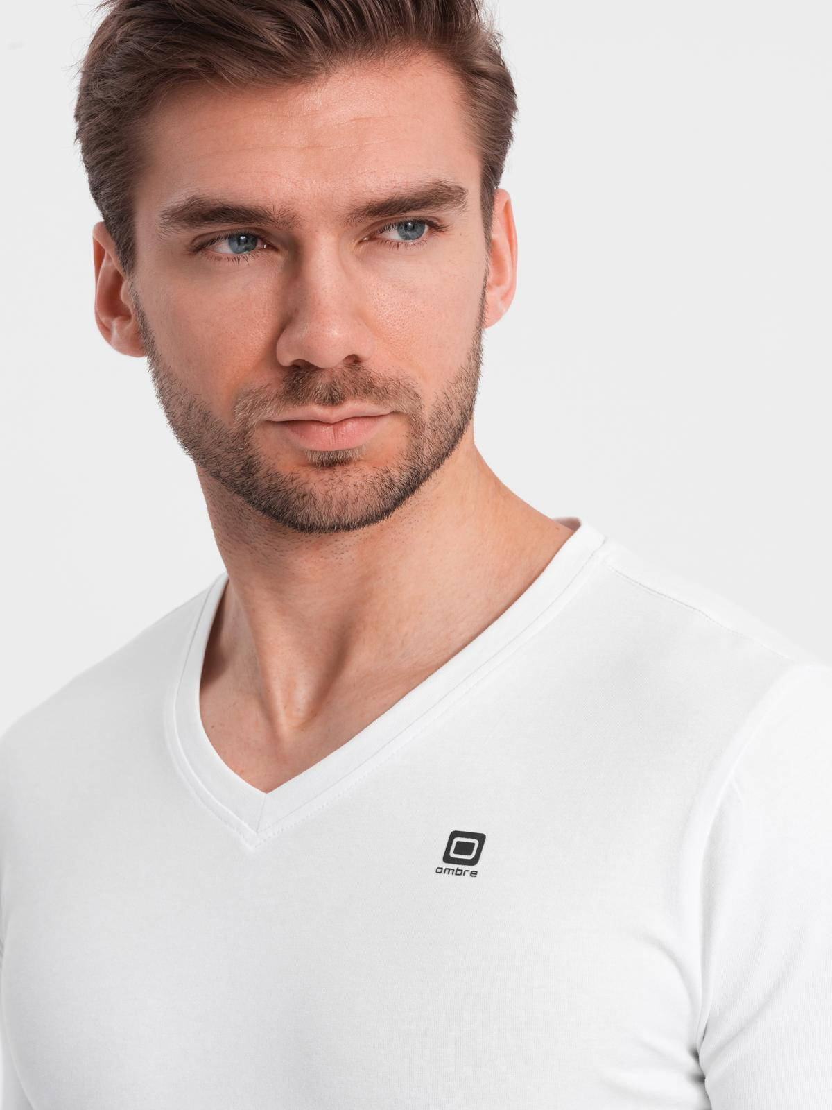 Ombre Set of men's SLIM FIT longsleeves with V neckline and logo 2-pack