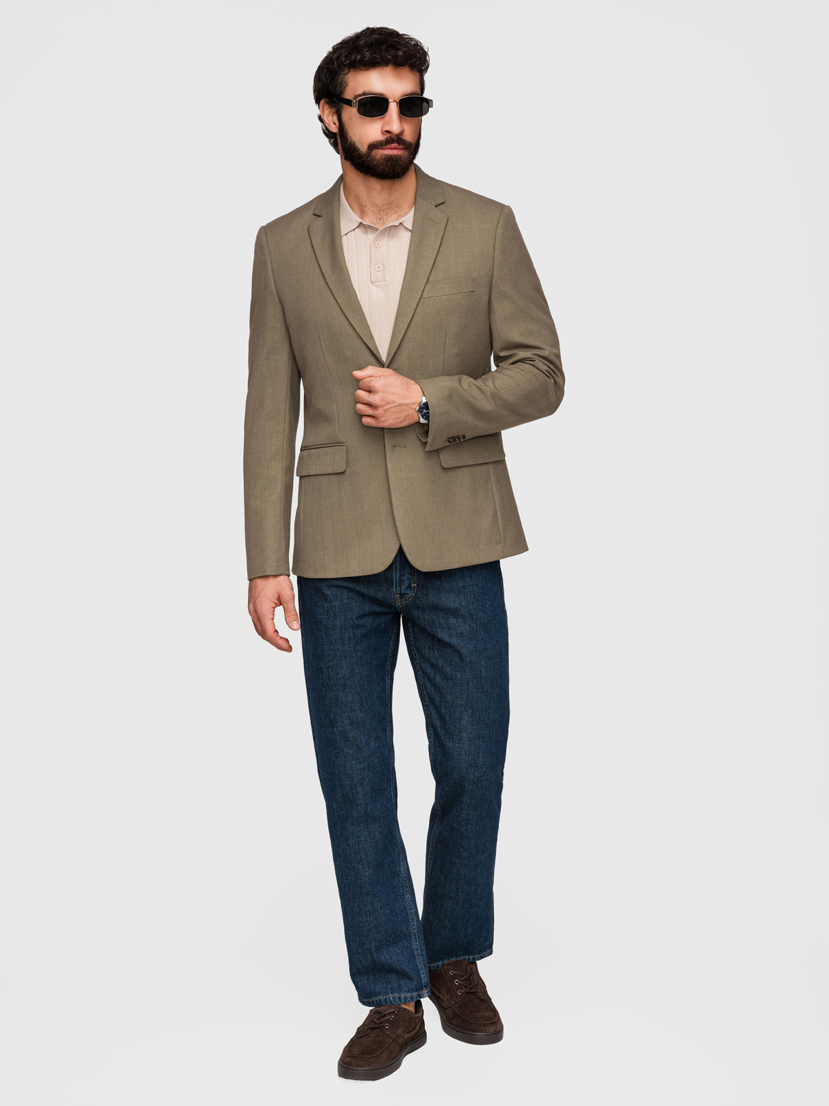 Ombre Men's elegant SLIM FIT jacket with rayon - olive