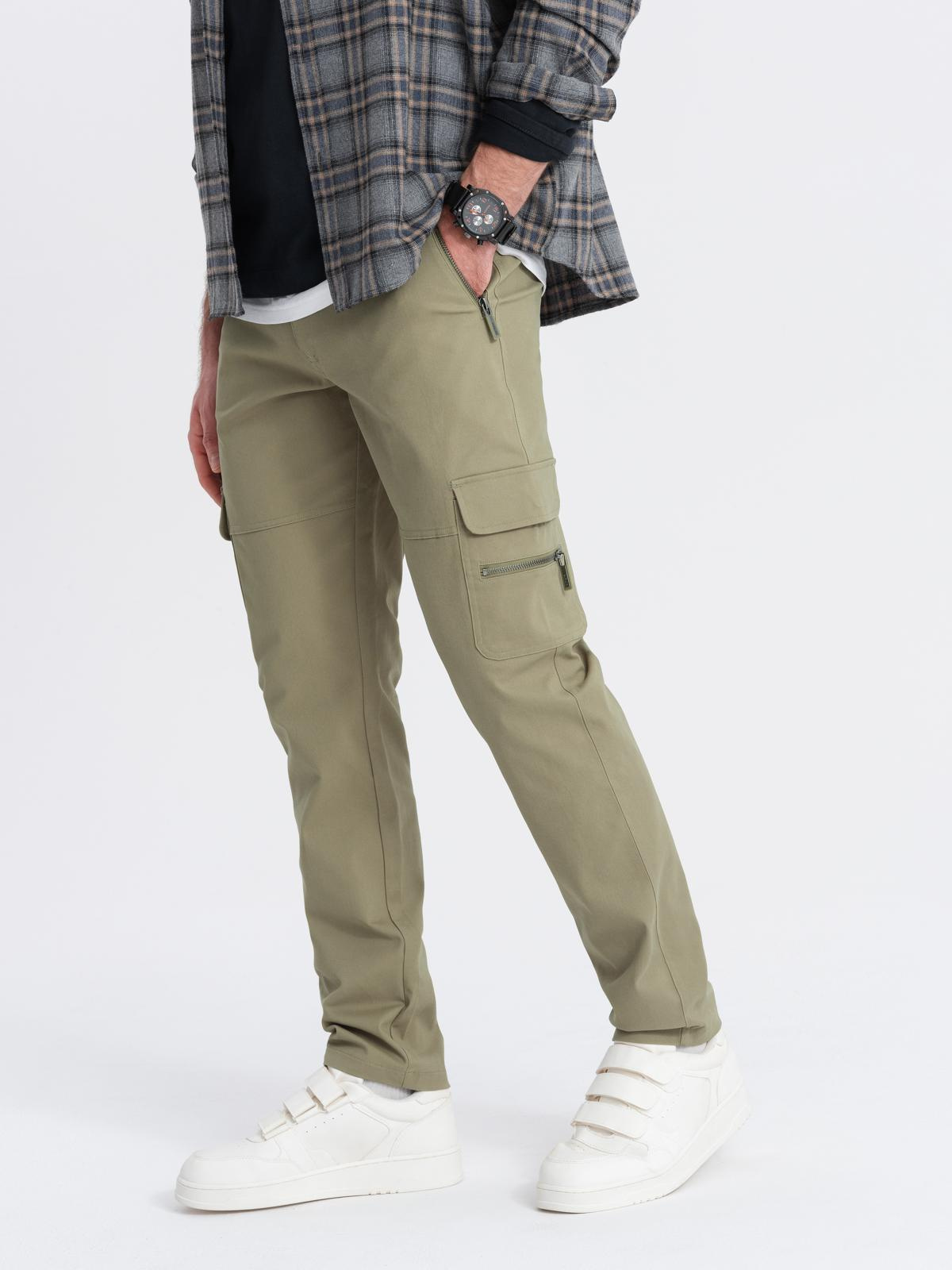 Ombre Men&#039;s STRAIGHT LEG cargo pants with zippered pockets - olive