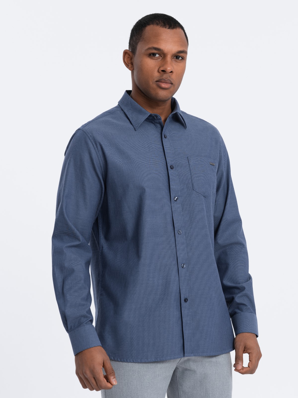 Ombre Men&#039;s cotton shirt with pocket REGULAR FIT - blue