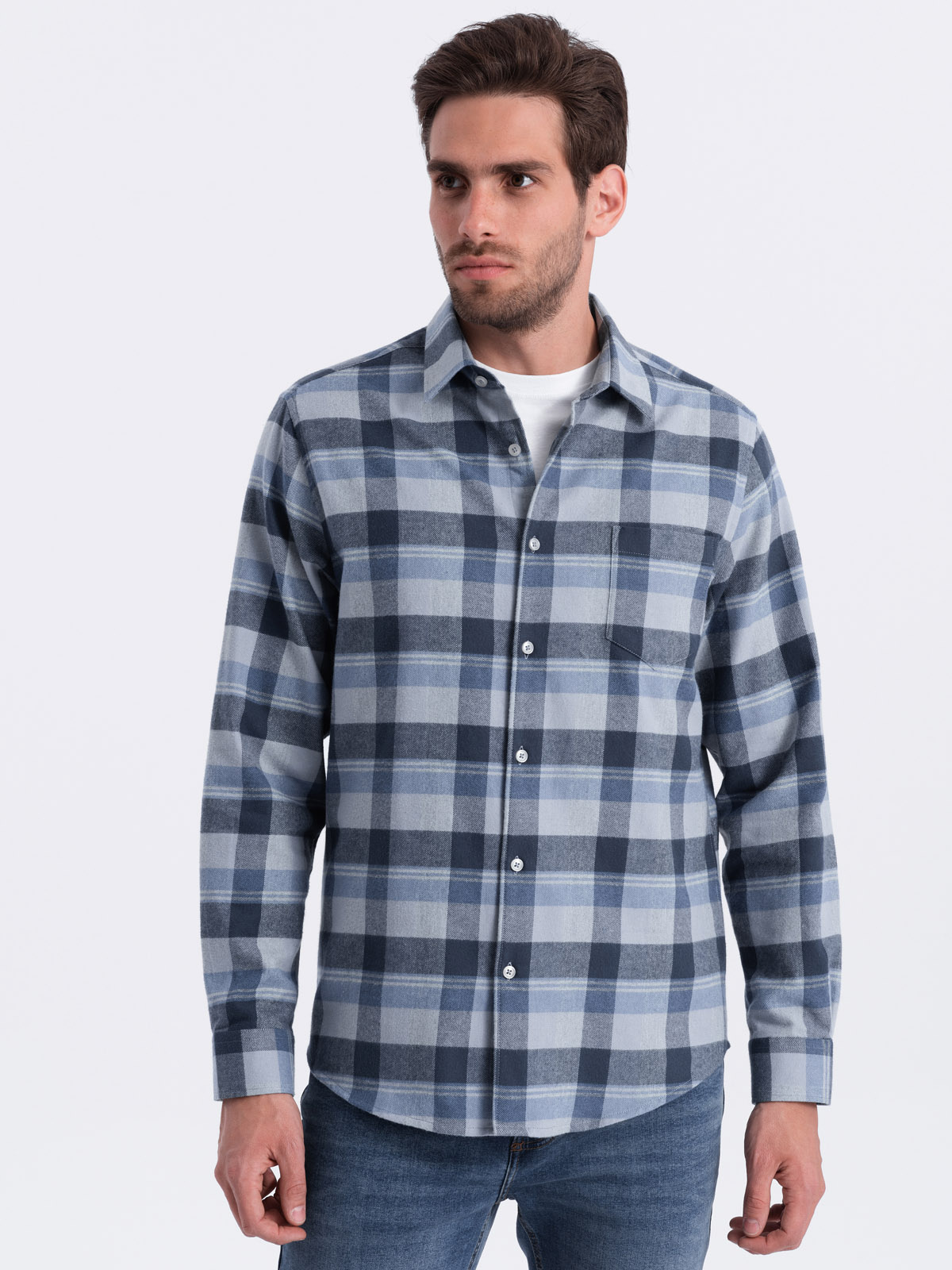 Ombre Men&#039;s plaid flannel shirt - blue-gray