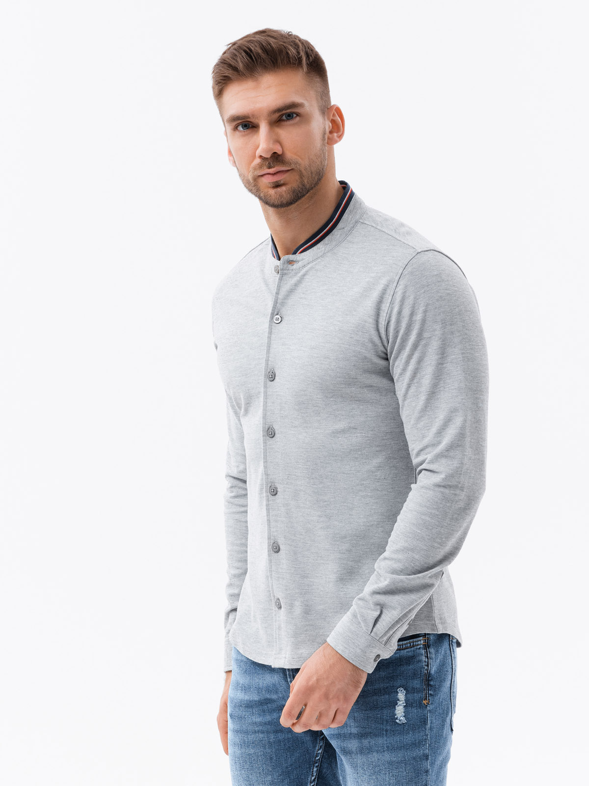 Ombre Men&#039;s cotton SLIM FIT shirt with collared collared shirt - grey