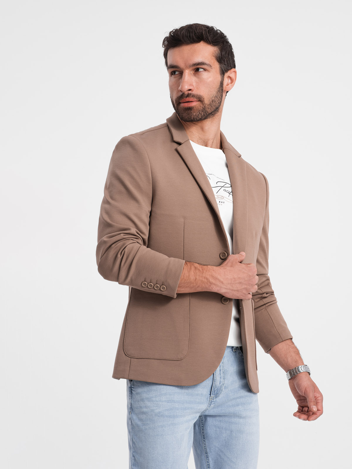 Ombre Men's Jacket With Patch Pockets - Dark Beige