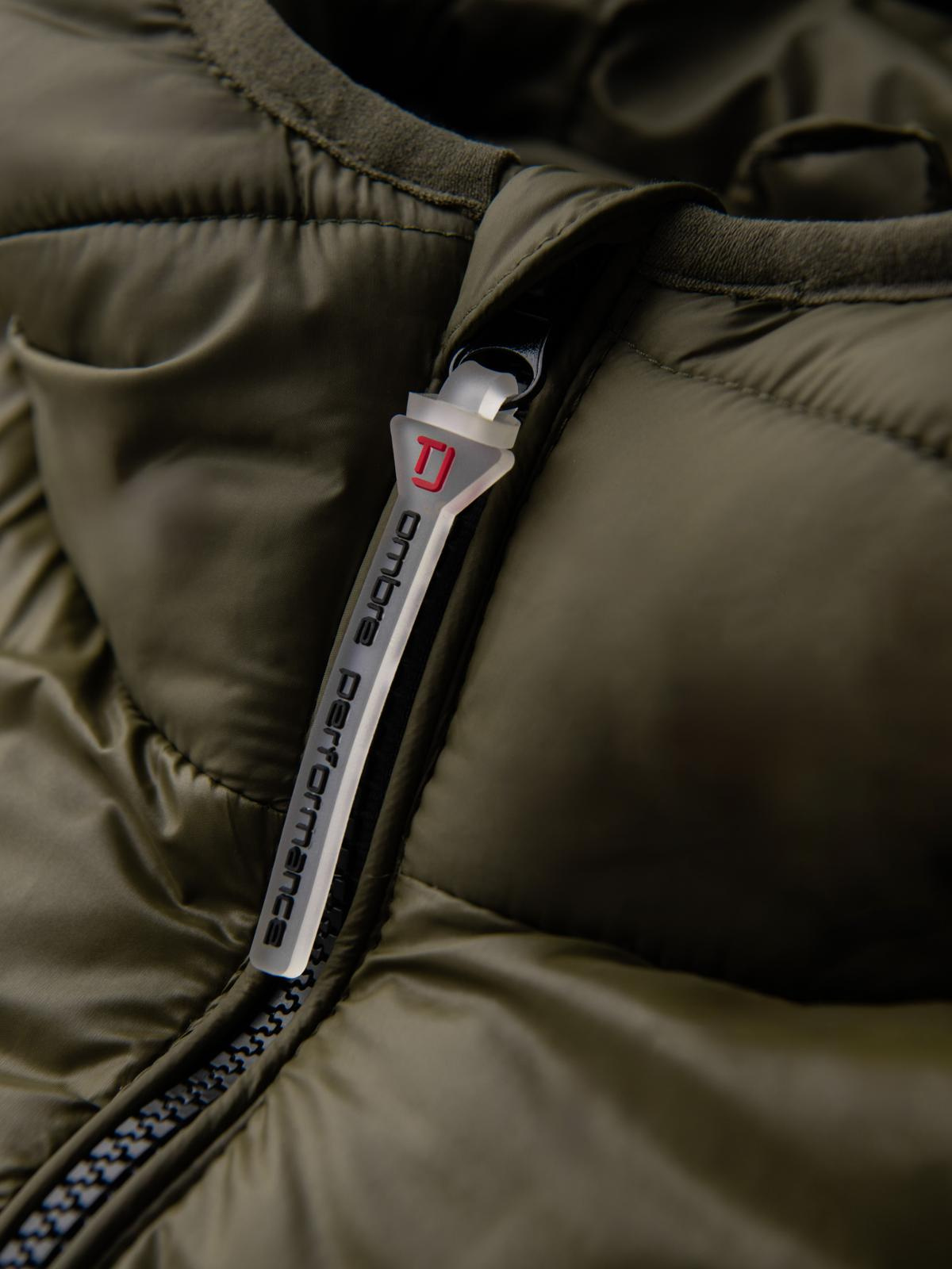 Ombre Men's quilted winter jacket with combined materials - dark olive green