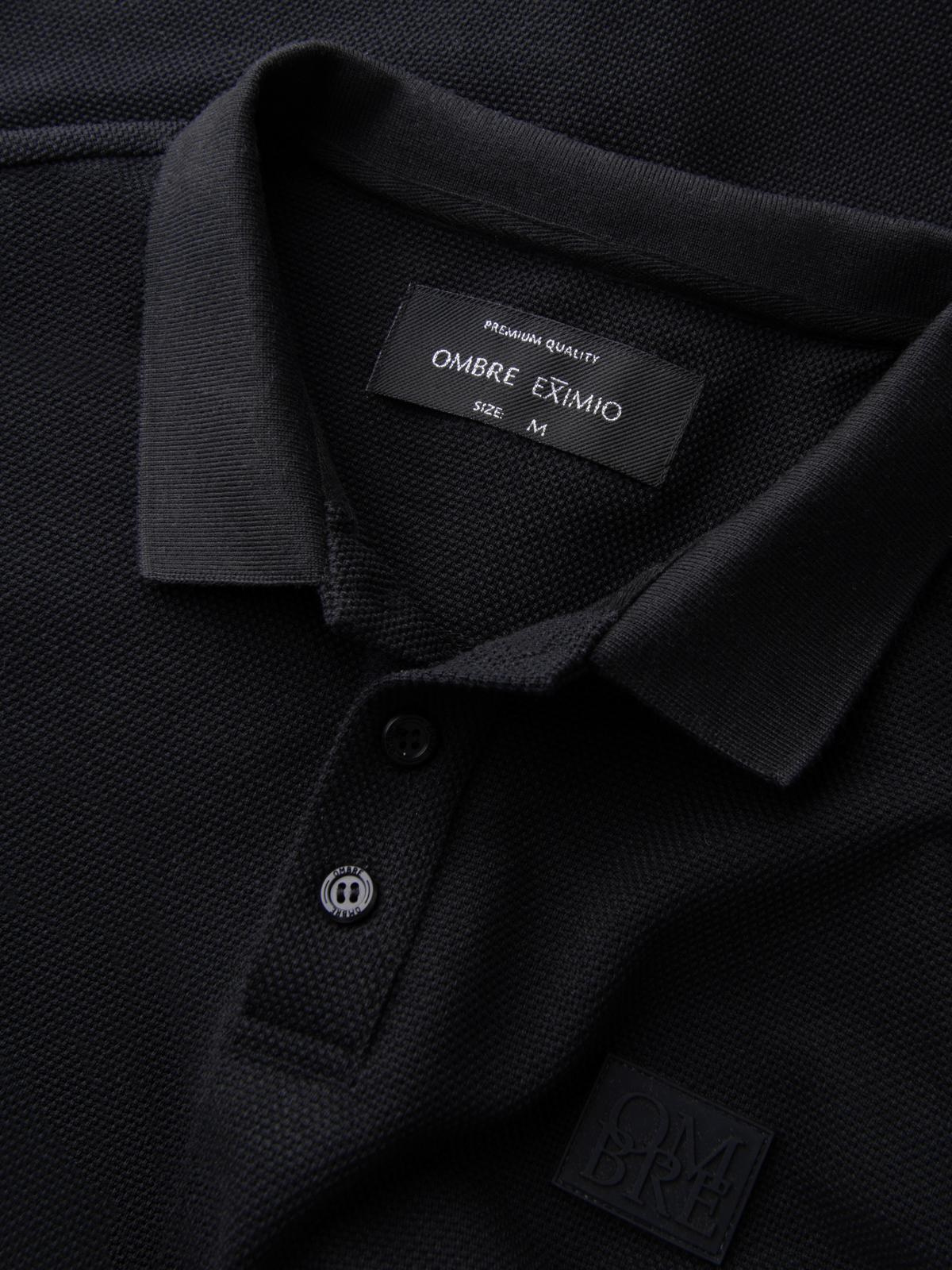 Ombre Structured men's polo longsleeve with patch - black