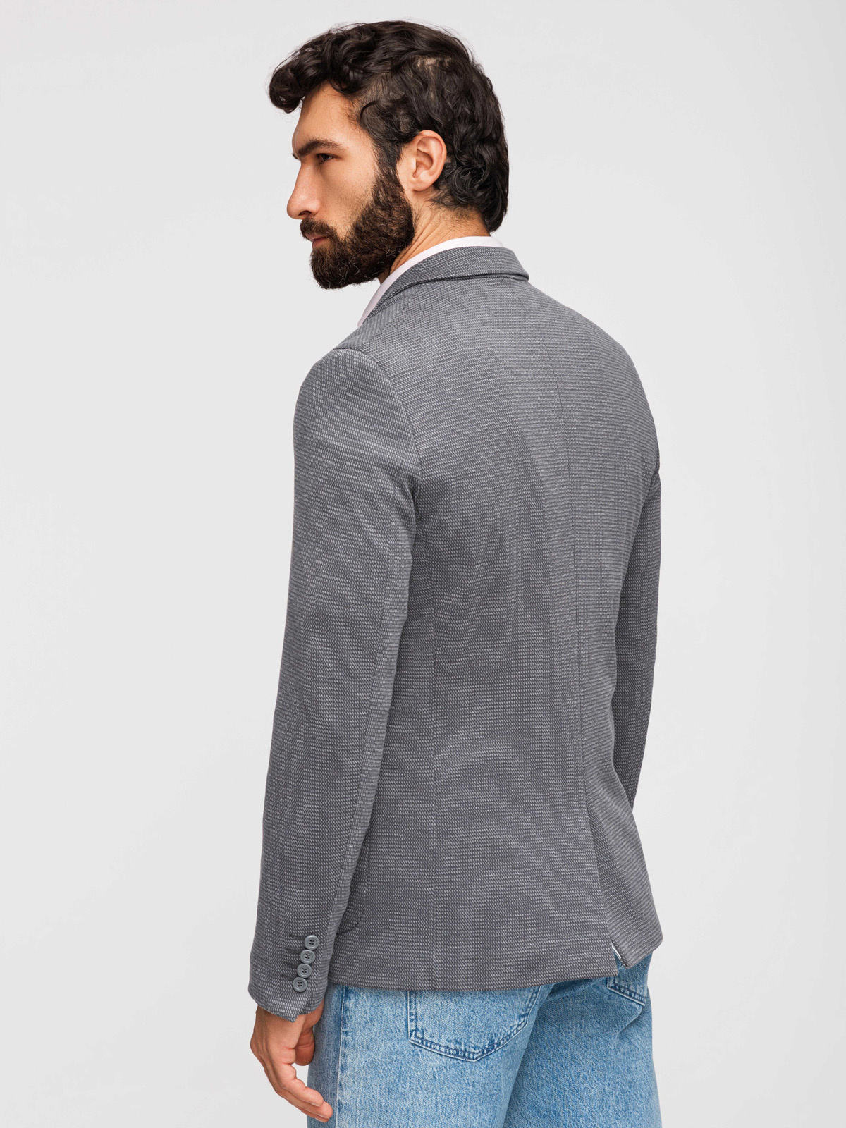 Ombre Elegant fitted men's structured knit blazer- graphite