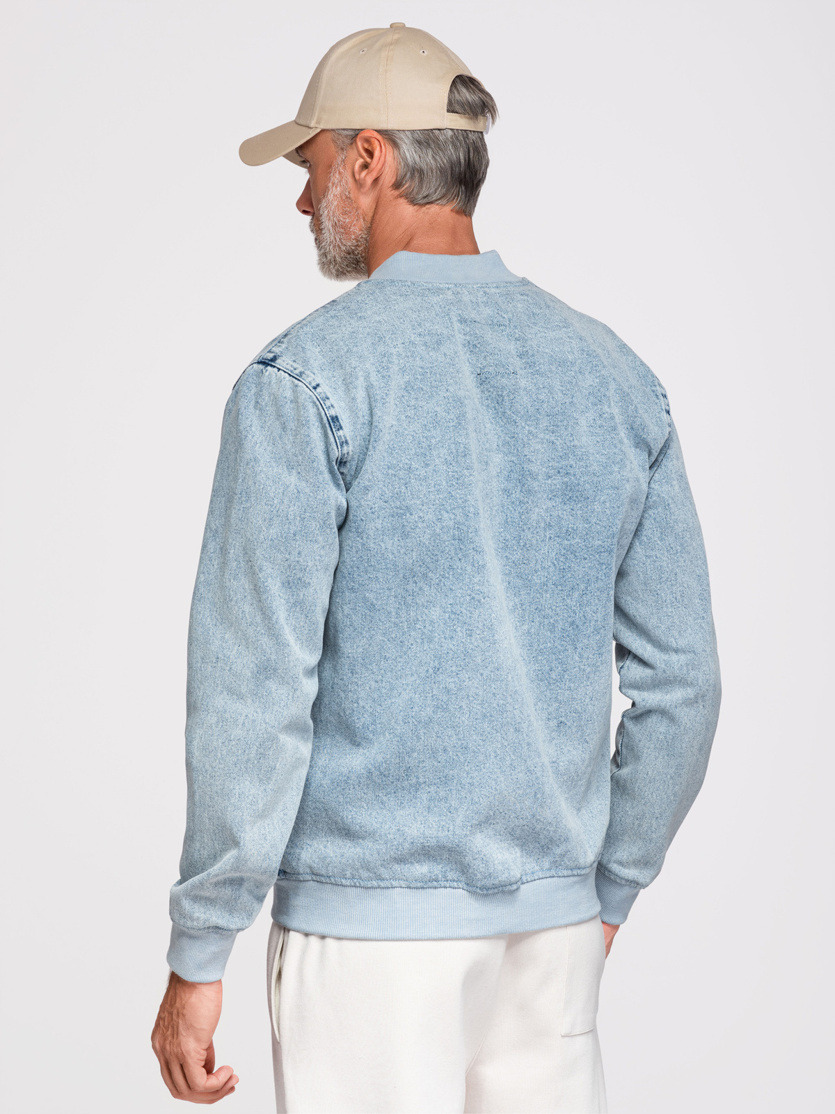 Ombre Men's denim bomber jacket with stone wash effect - light blue