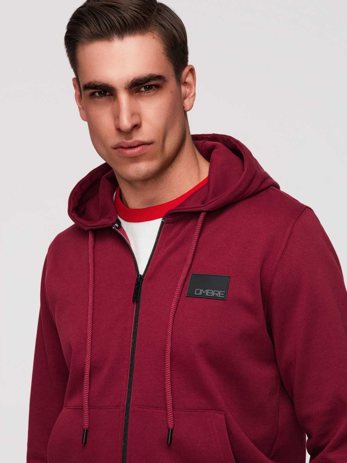 Ombre pánska mikina s kapucňou na zips - červená
