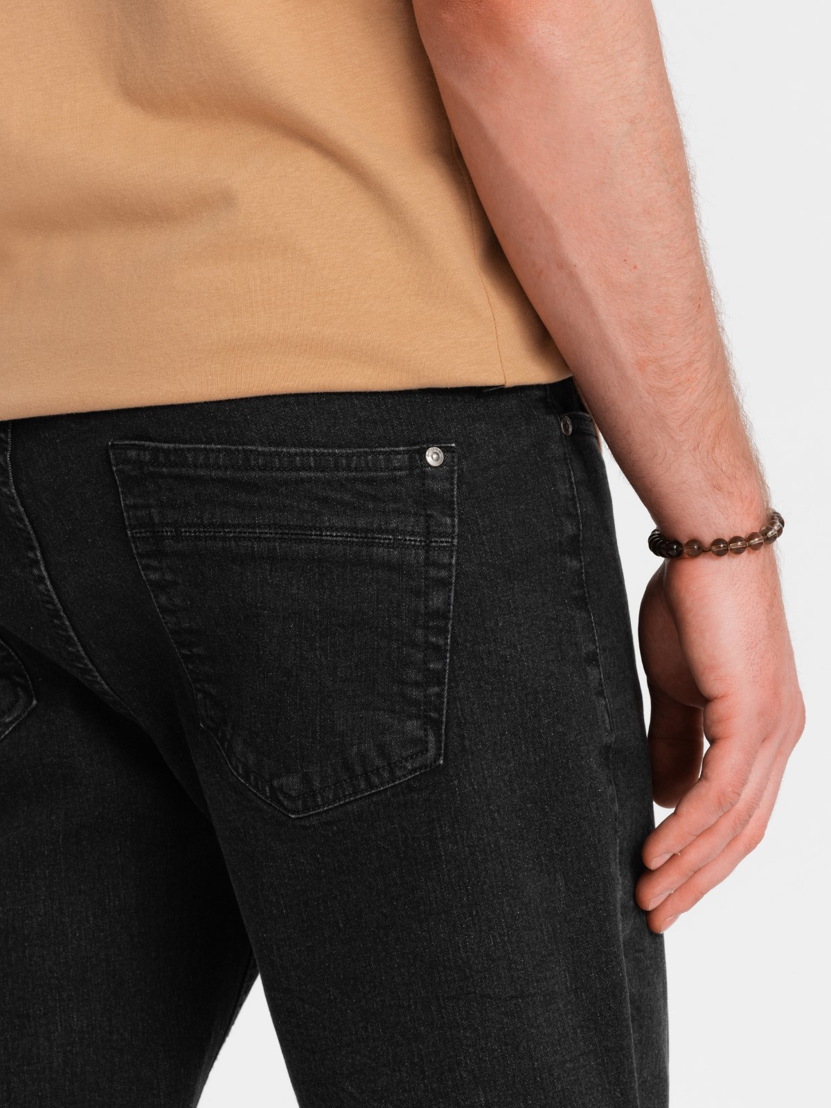 Ombre Men's denim shorts with rolled up legs - black