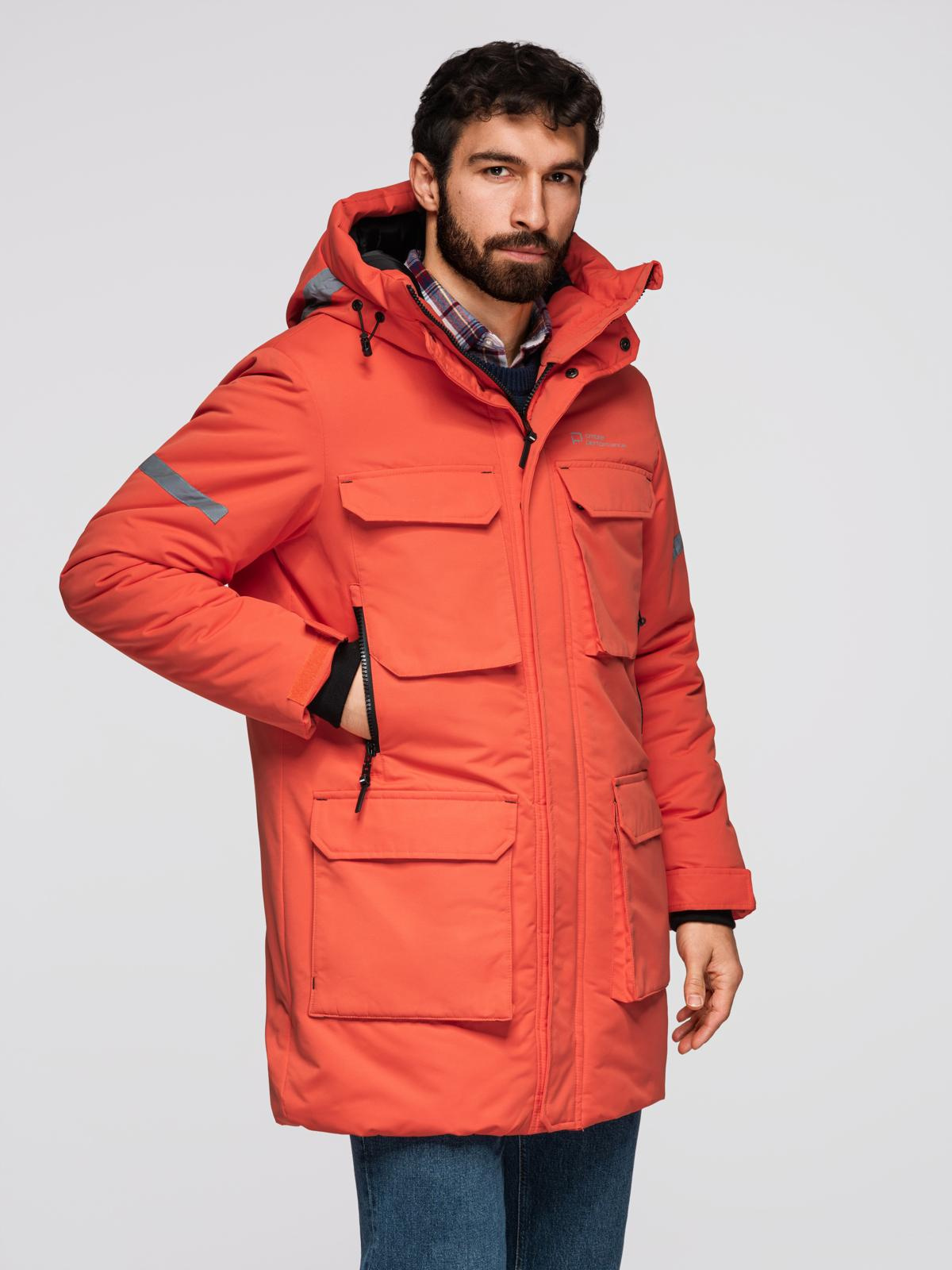Ombre Men's long insulated jacket with reflective elements - orange