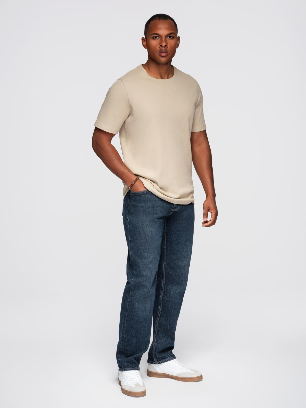 Ombre Men's waffle-textured T-shirt with round neckline - sand