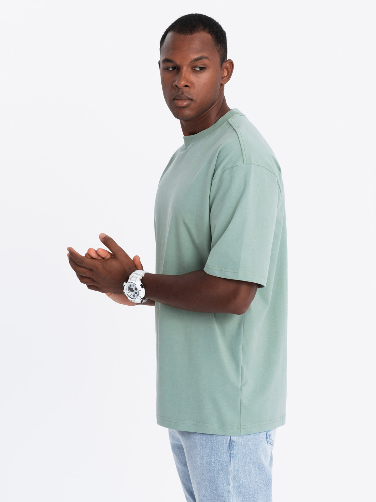 Ombre Men's LOOSE FIT cotton t-shirt with round neckline - mint