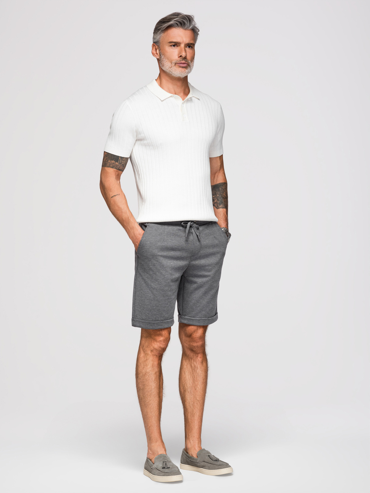 Ombre Men's structured knit elastic waistband short shorts - graphite