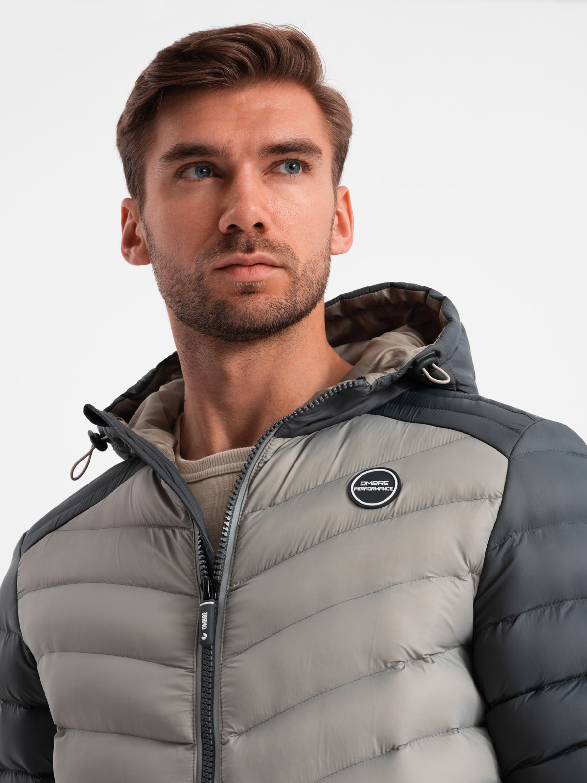 Ombre Men's quilted nylon sports style jacket - ash