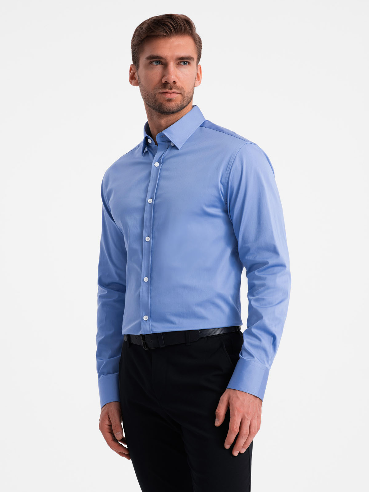 Ombre Classic men&#039;s SLIM FIT satin fabric shirt - blue