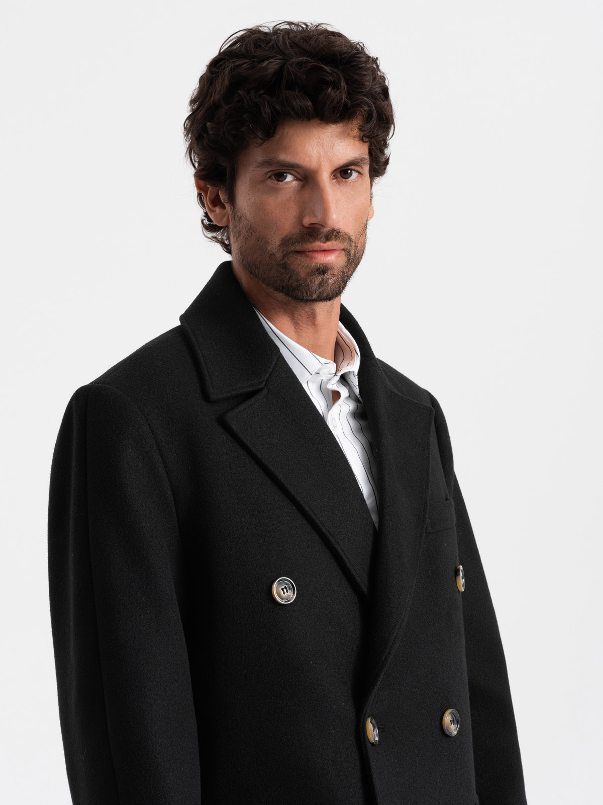 Ombre Men&#039;s double-breasted coat with decorative buttons - black