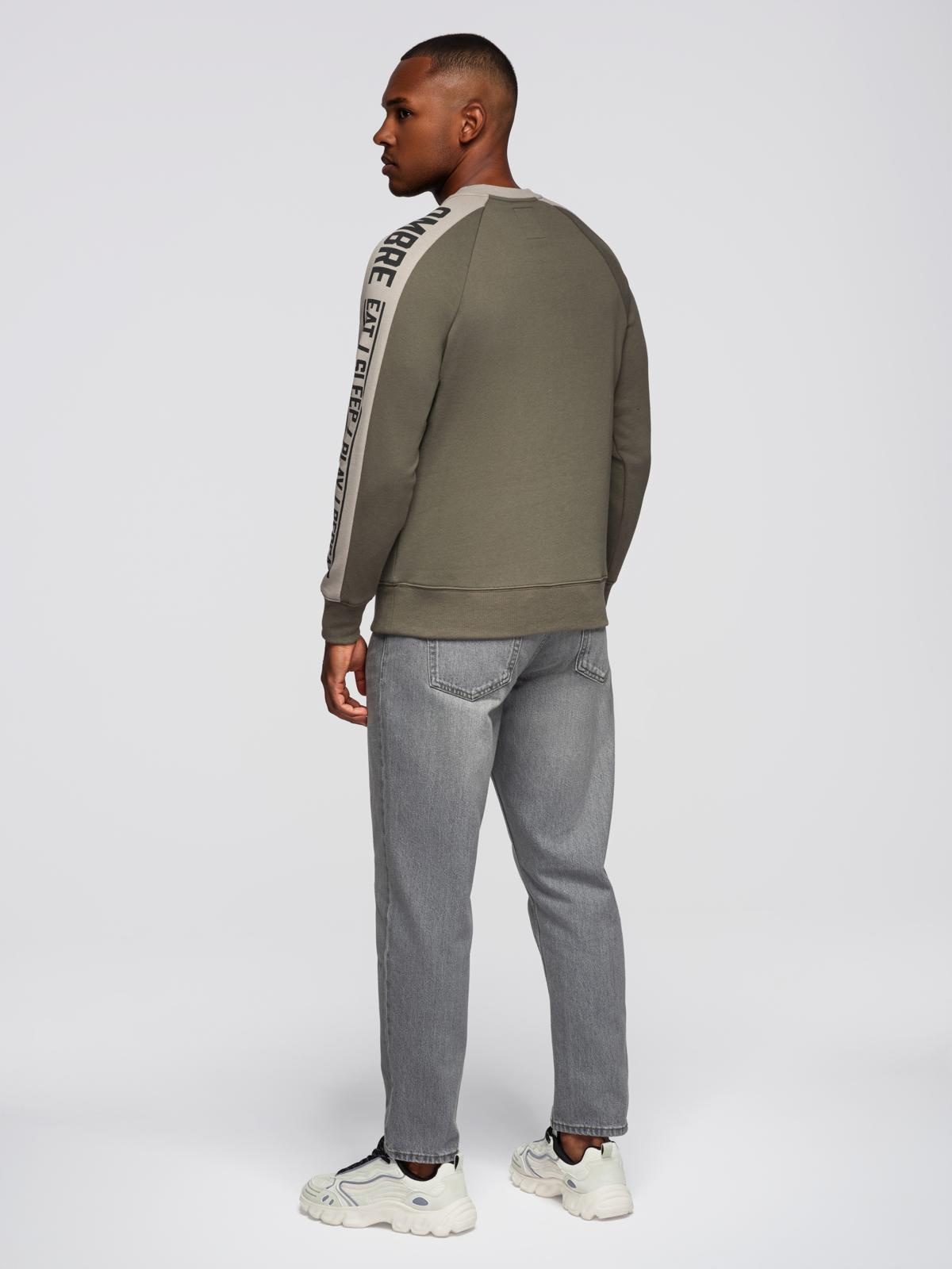 Ombre Men's sweatshirt with contrasting stripes and raglan sleeves - olive