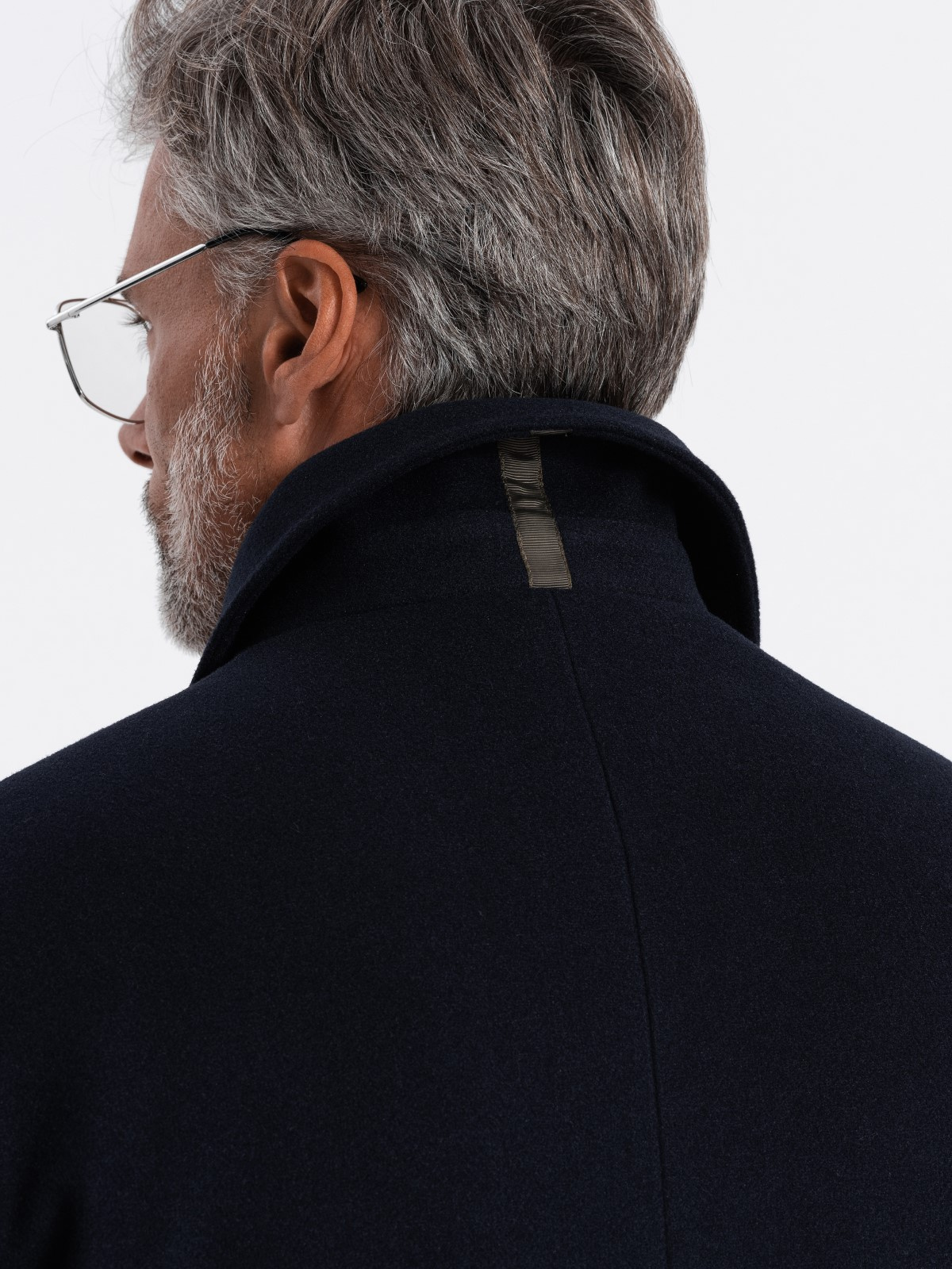 Ombre Men&#039;s long single-breasted coat with collar and undercoat - navy blue