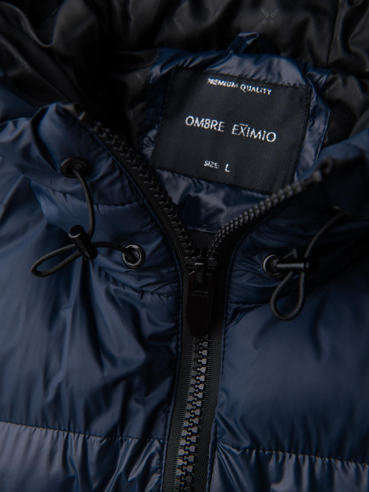Ombre Warm men's puffer jacket with welts - navy blue