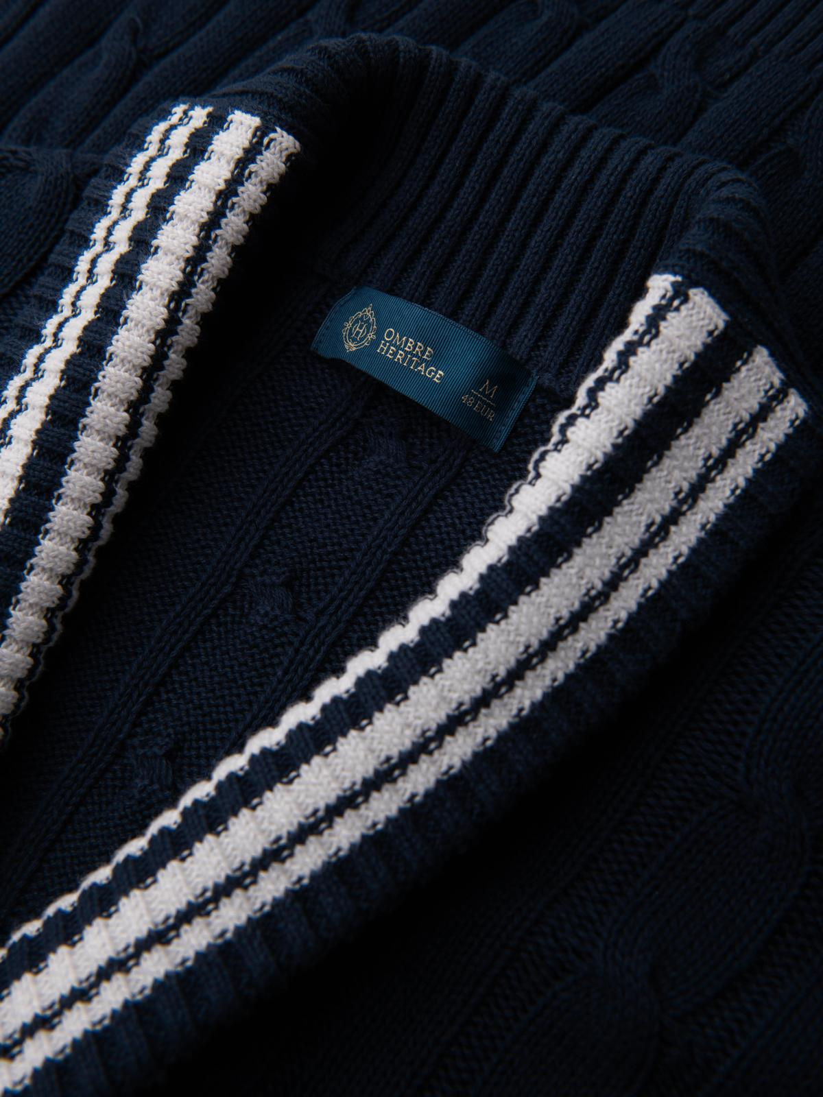 Ombre Men's cardigan sweater with shawl collar in preppy style - navy blue