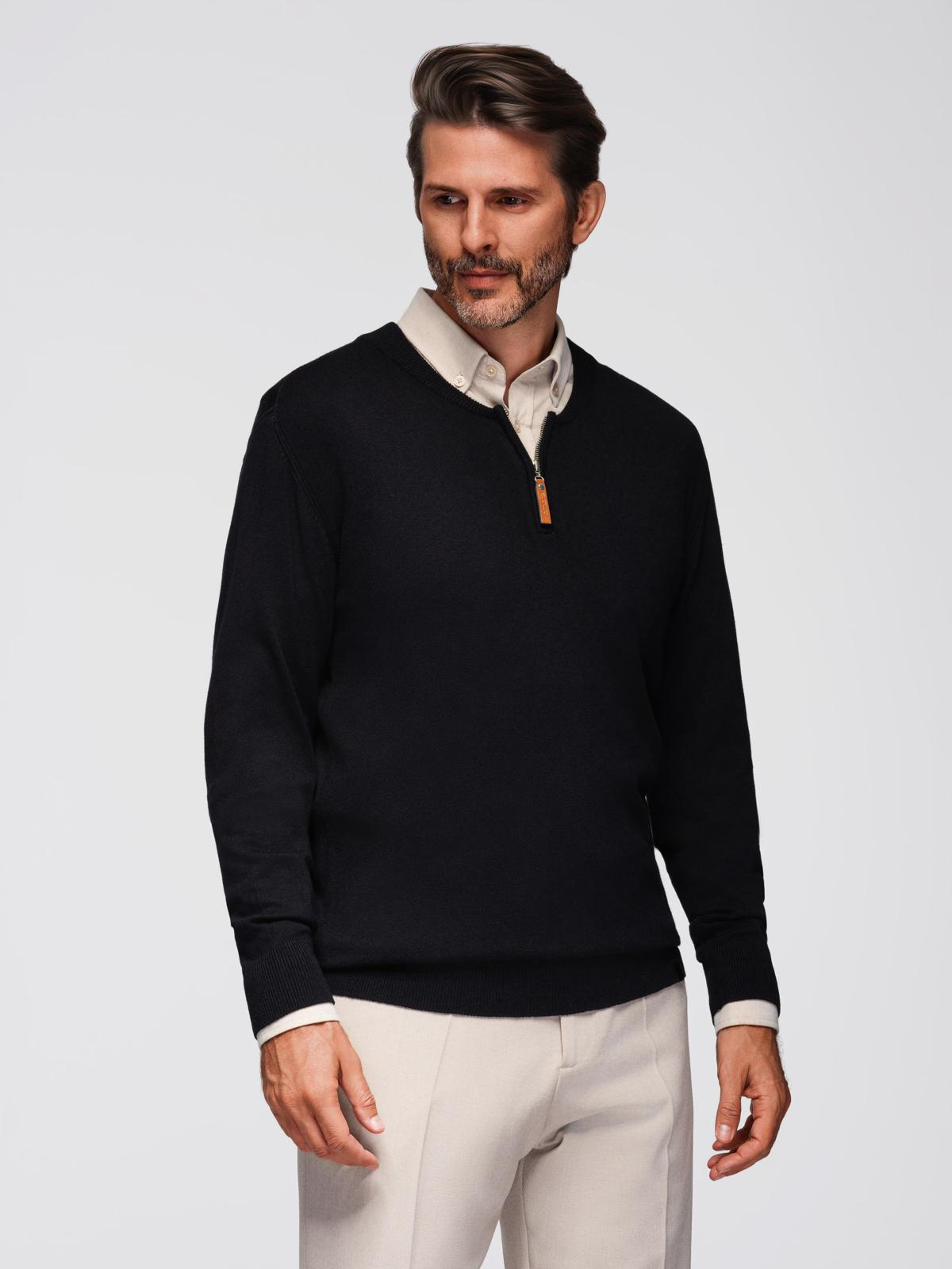 Ombre Men&#039;s sweater with viscose and spread neckline - black