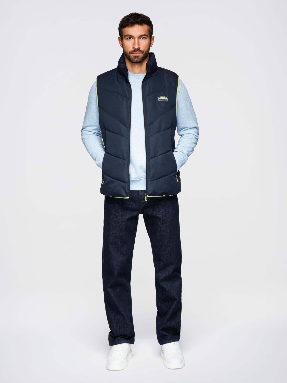 Ombre Men's quilted sleeveless jacket with neon accents - navy blue