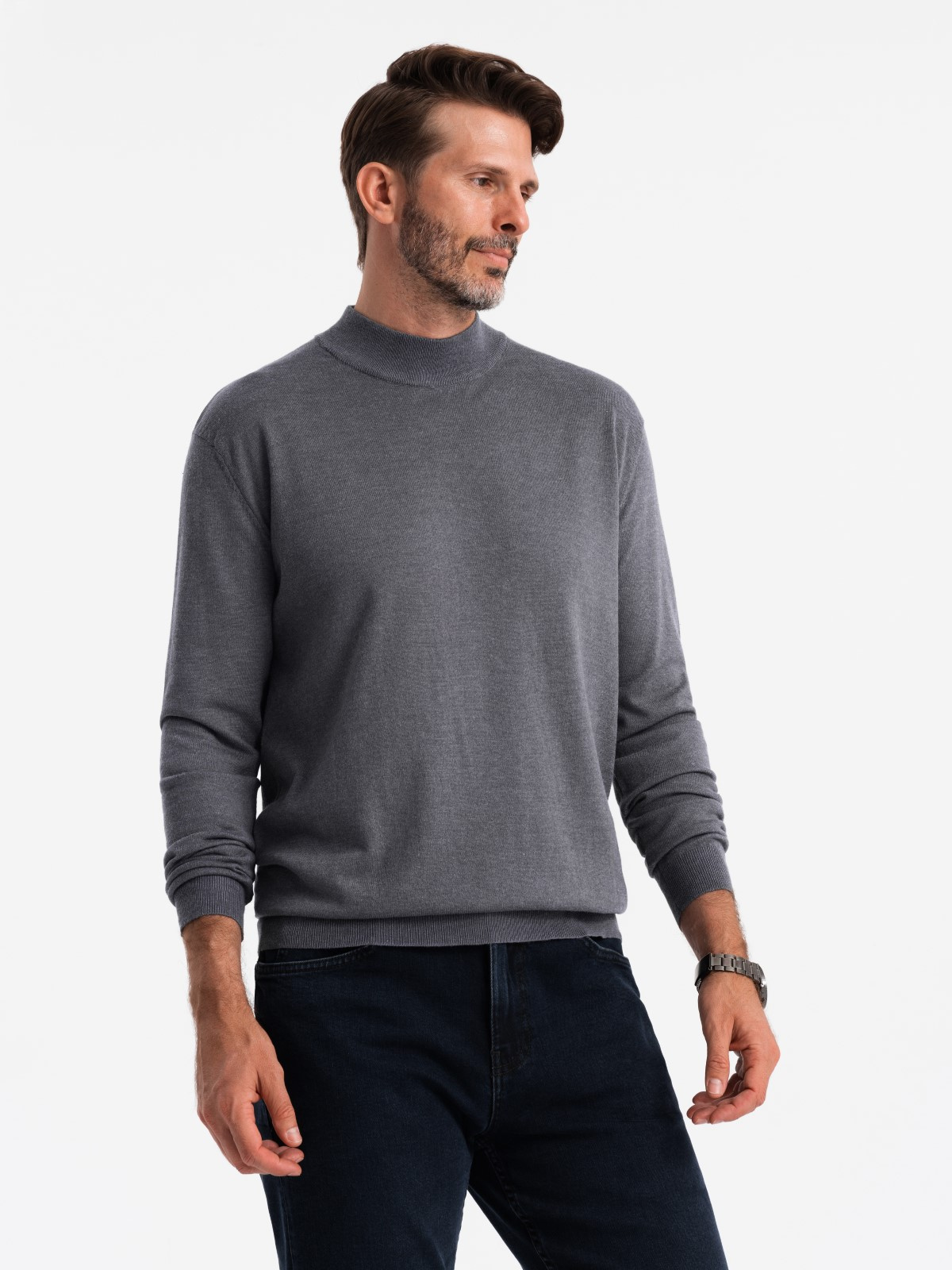Ombre Men's knitted half-golf with viscose - grey melange