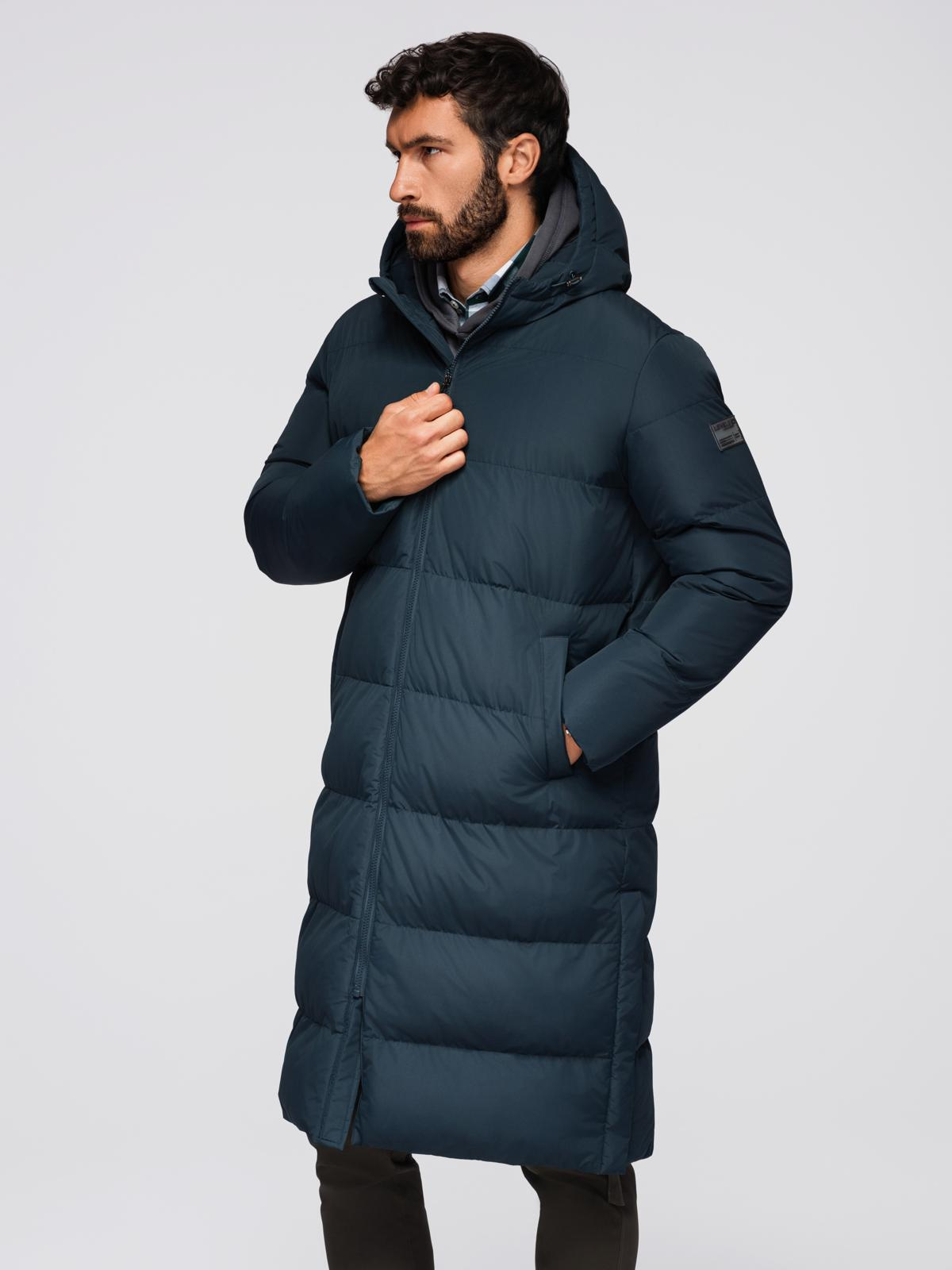 Ombre Classic men&#039;s long hooded jacket - navy blue