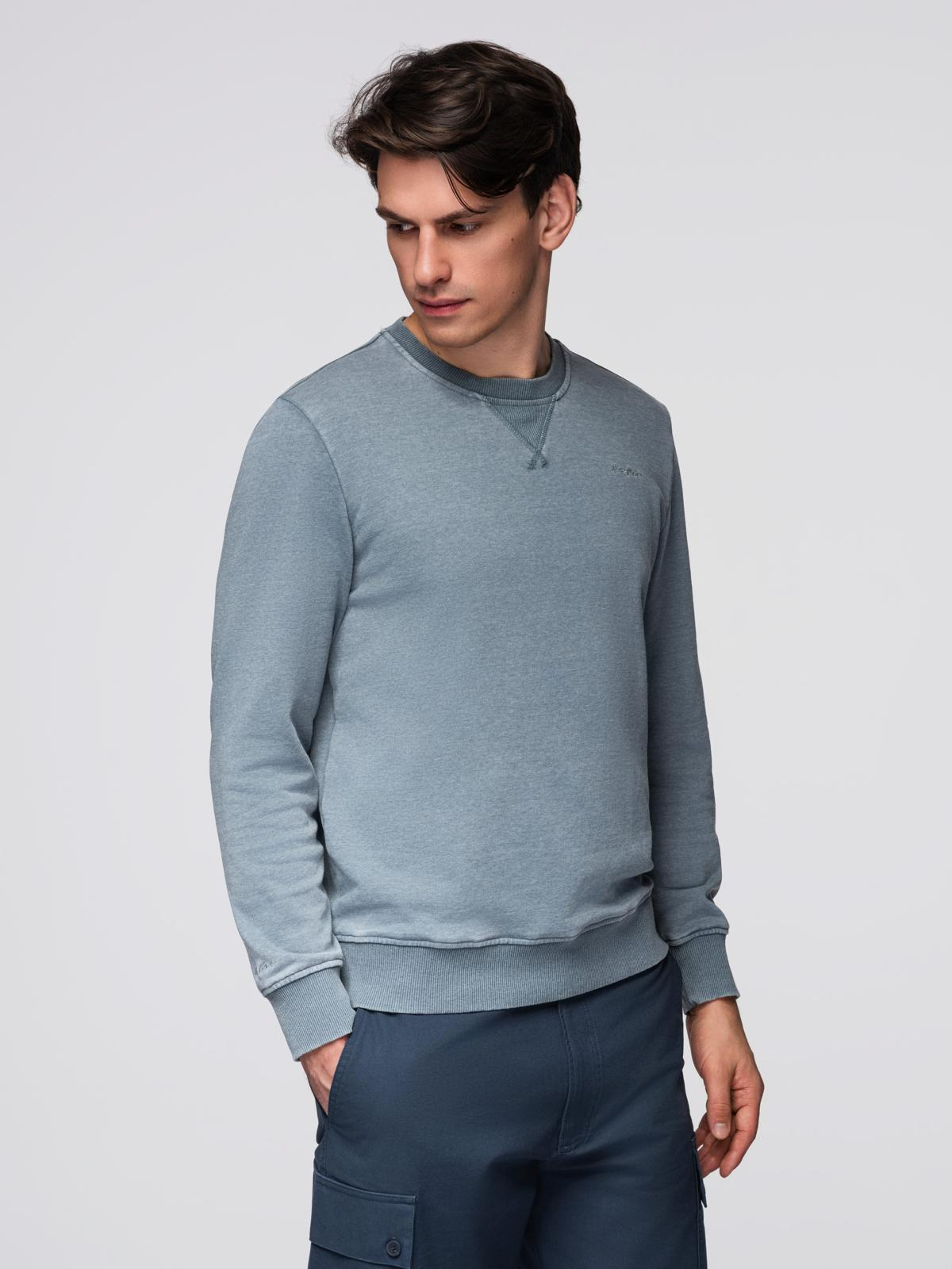 Ombre Washed men&#039;s sweatshirt with decorative stitching at the neckline - light blue
