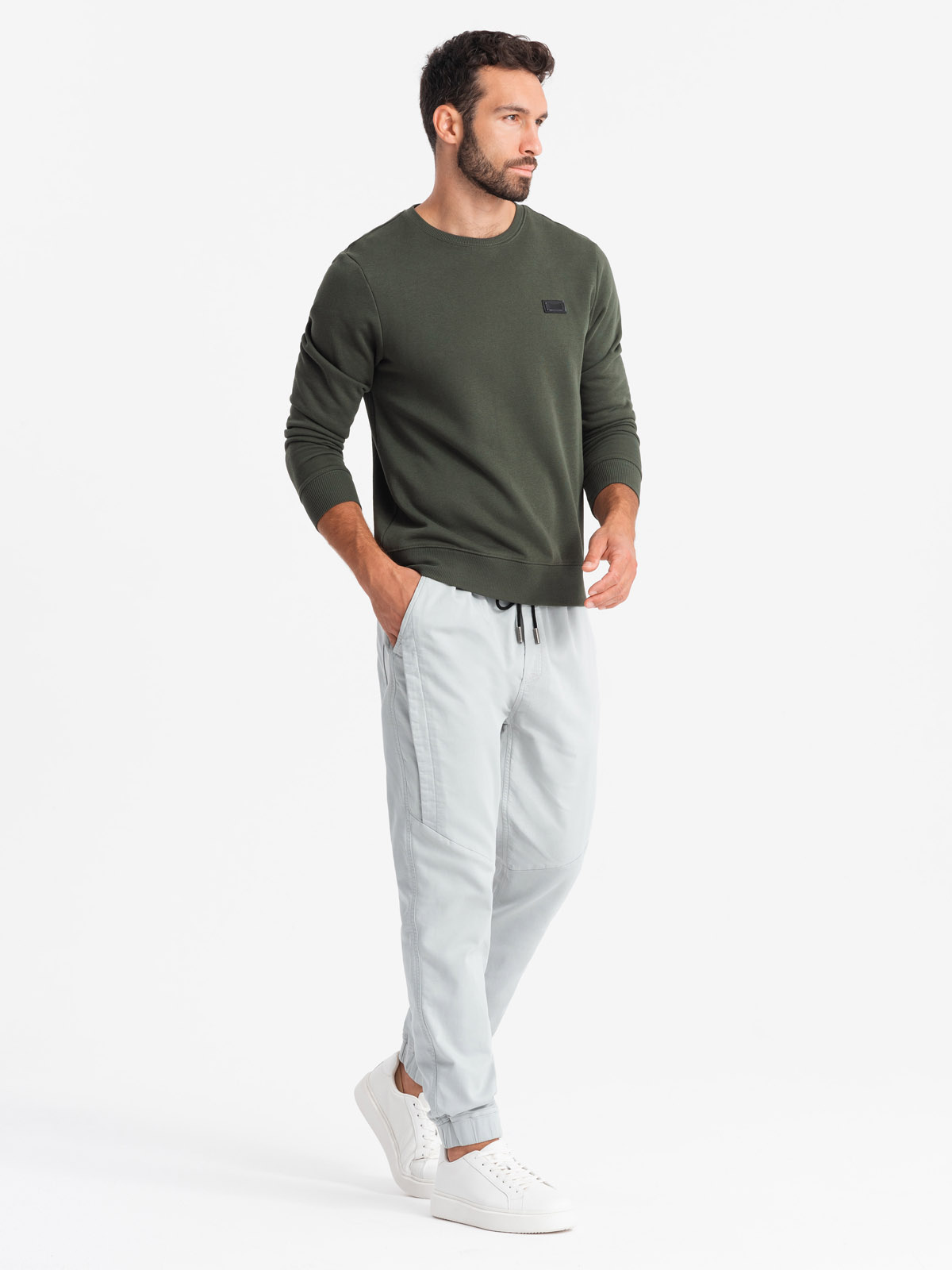 Ombre Men's knit joggers with pleats - light grey
