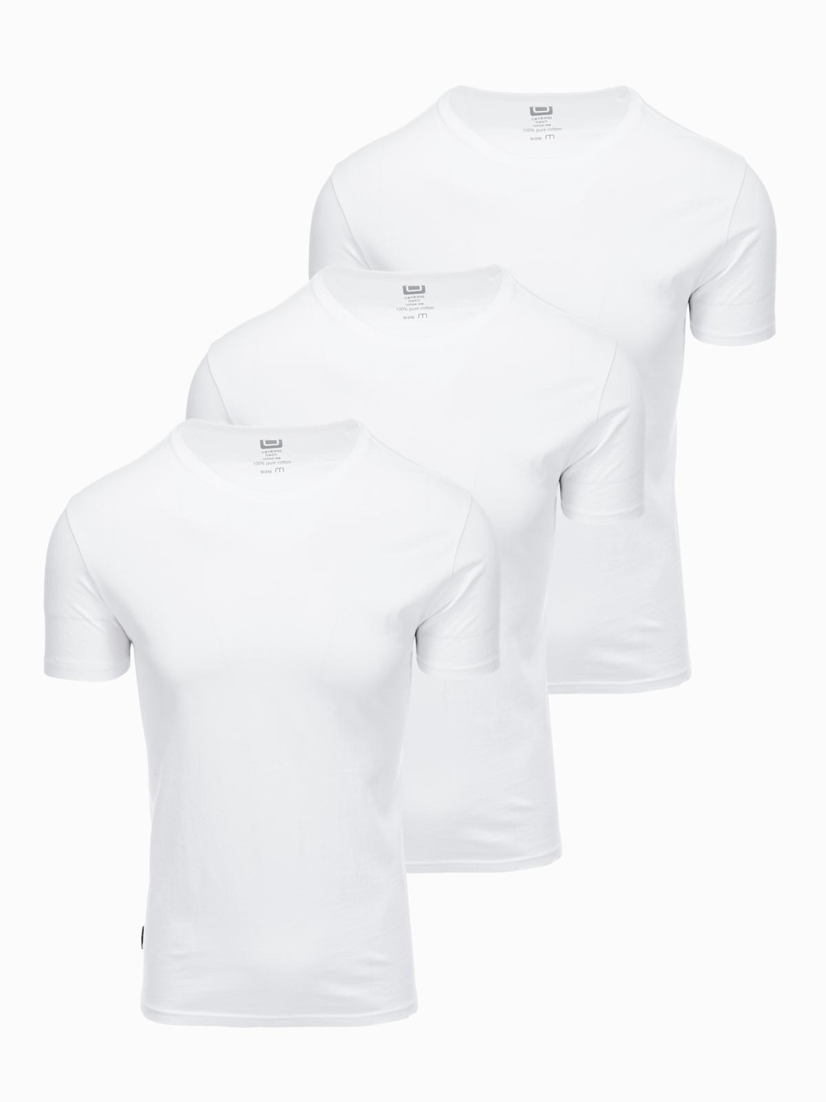 Ombre Set of men's BASIC cotton shirts with round neckline - 3x white