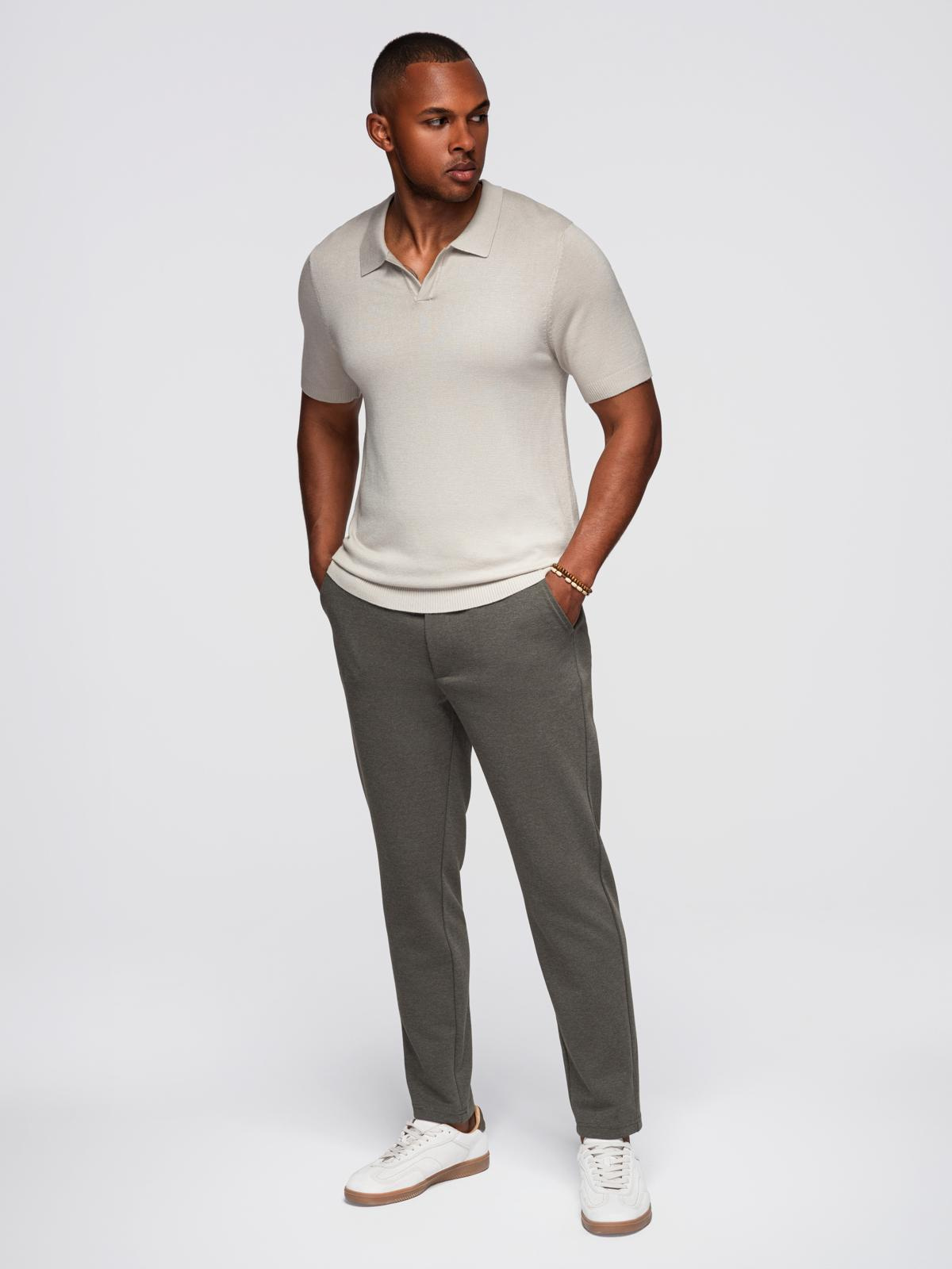 Ombre Men's buttonless polo shirt with classic weave - light grey