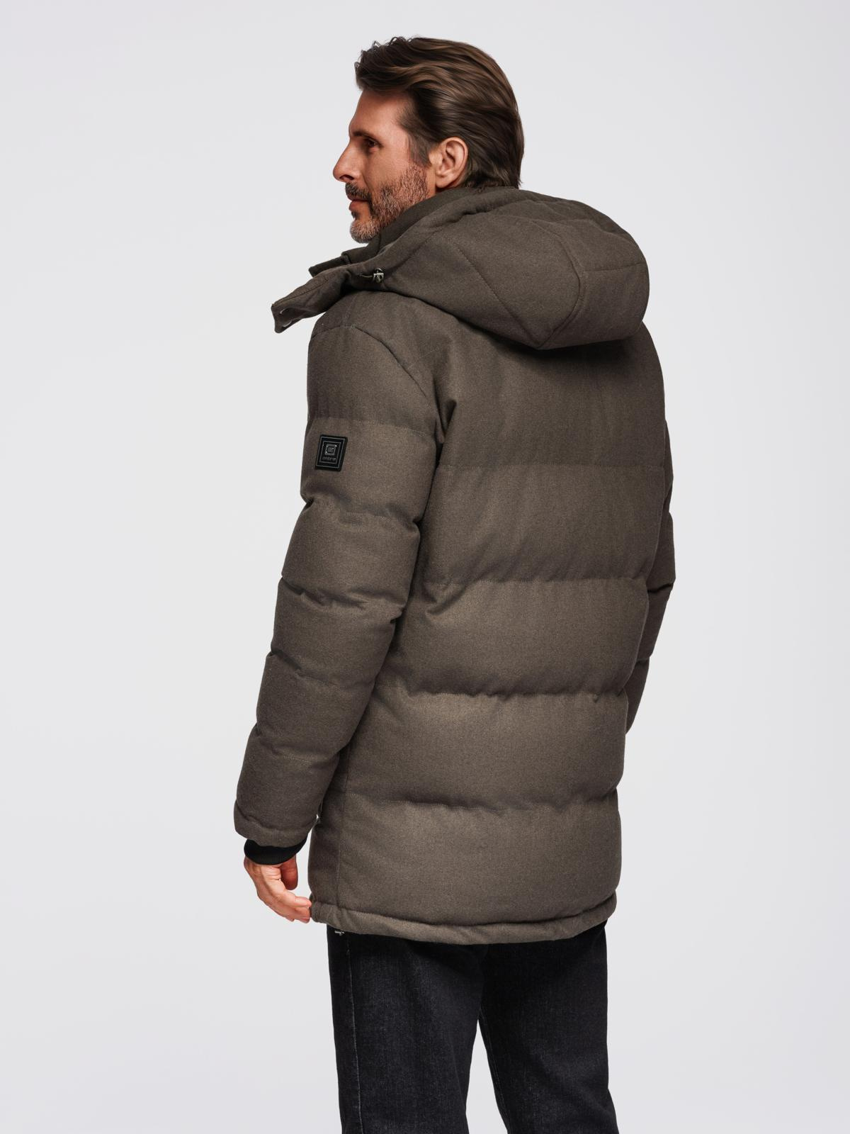 Ombre Men&#039;s long warm parka jacket with wool - dark grey melange