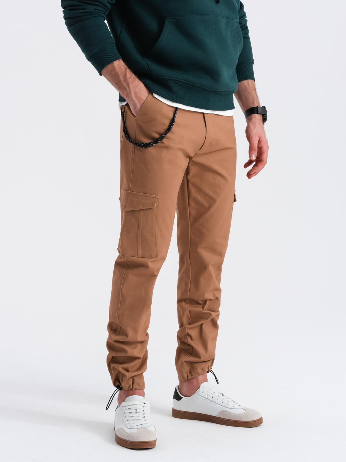 Ombre Men&#039;s pants with cargo pockets and leg hem - light brown