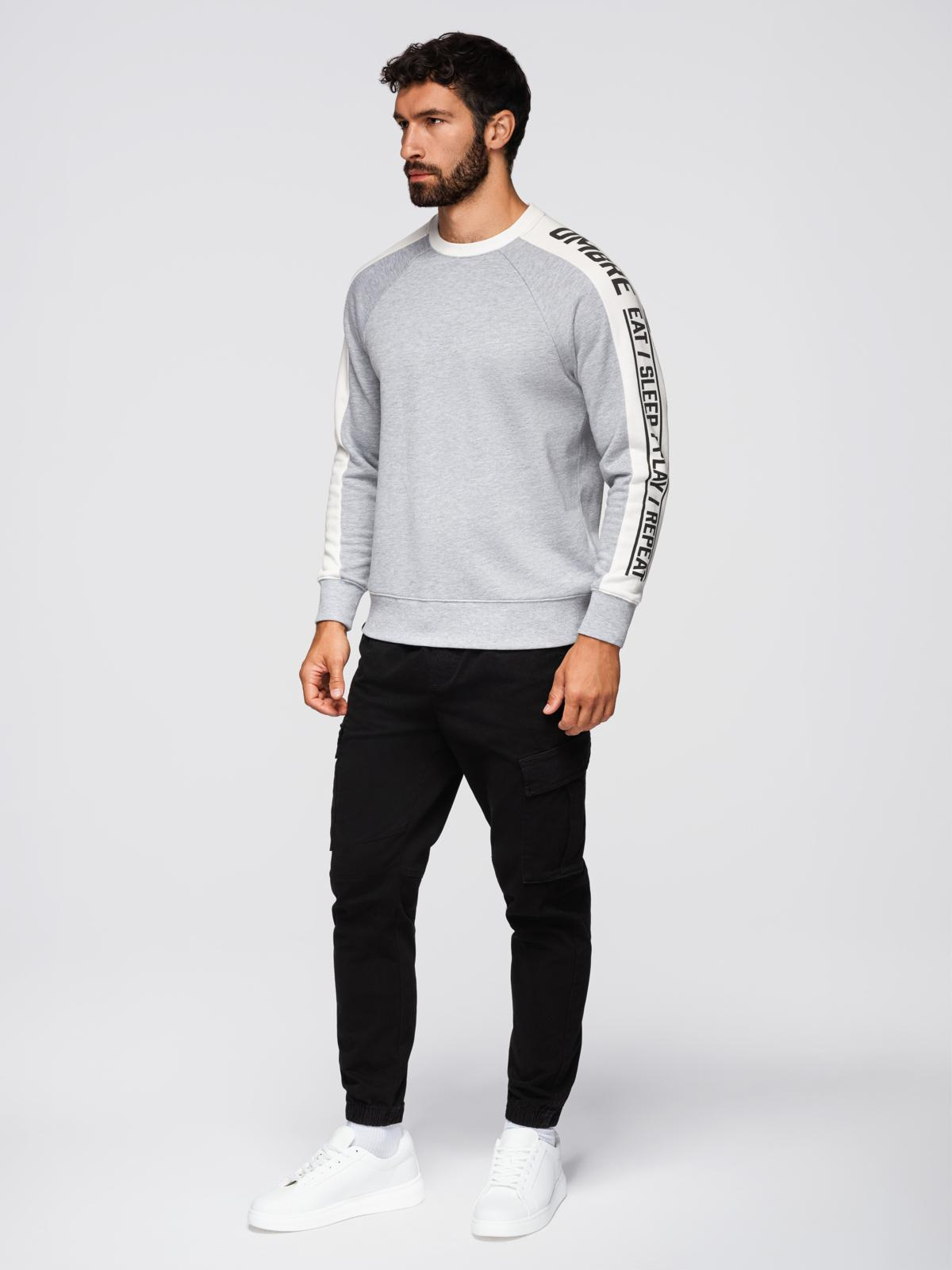 Ombre Men's sweatshirt with contrasting stripes and raglan sleeves - grey melange