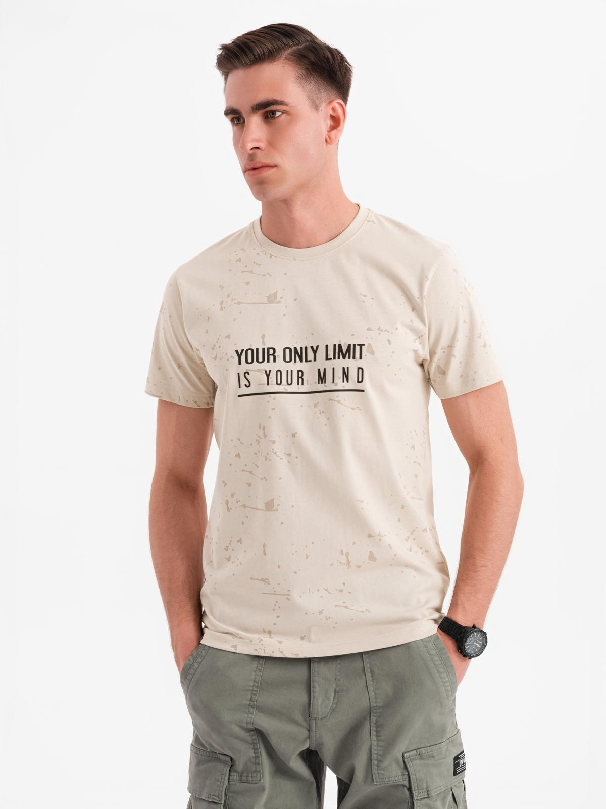 Ombre Mens T-shirt with print and round neckline - cream