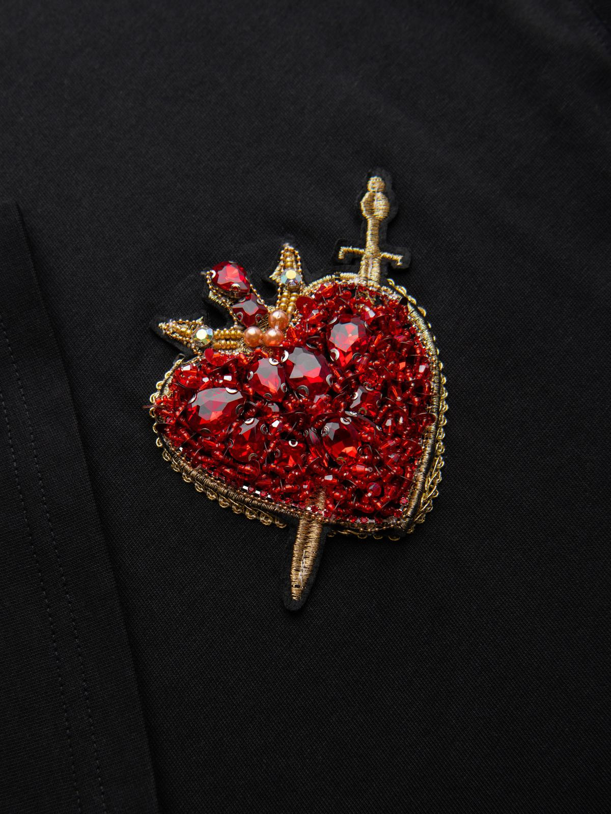 Ombre Men's cotton T-shirt with jewelry applique on chest - black