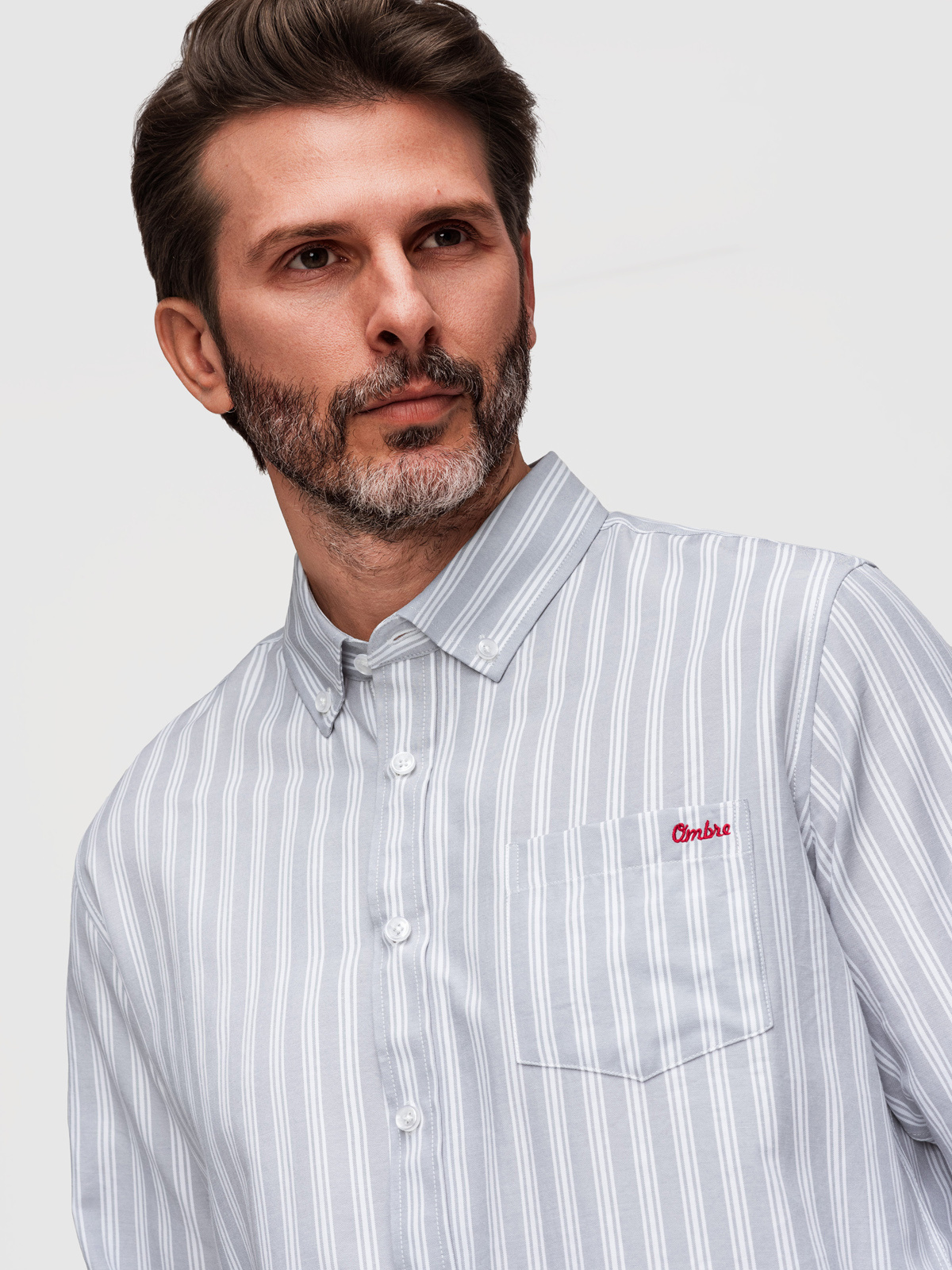 Ombre Men's REGULAR FIT shirt in white stripes with pocket - grey