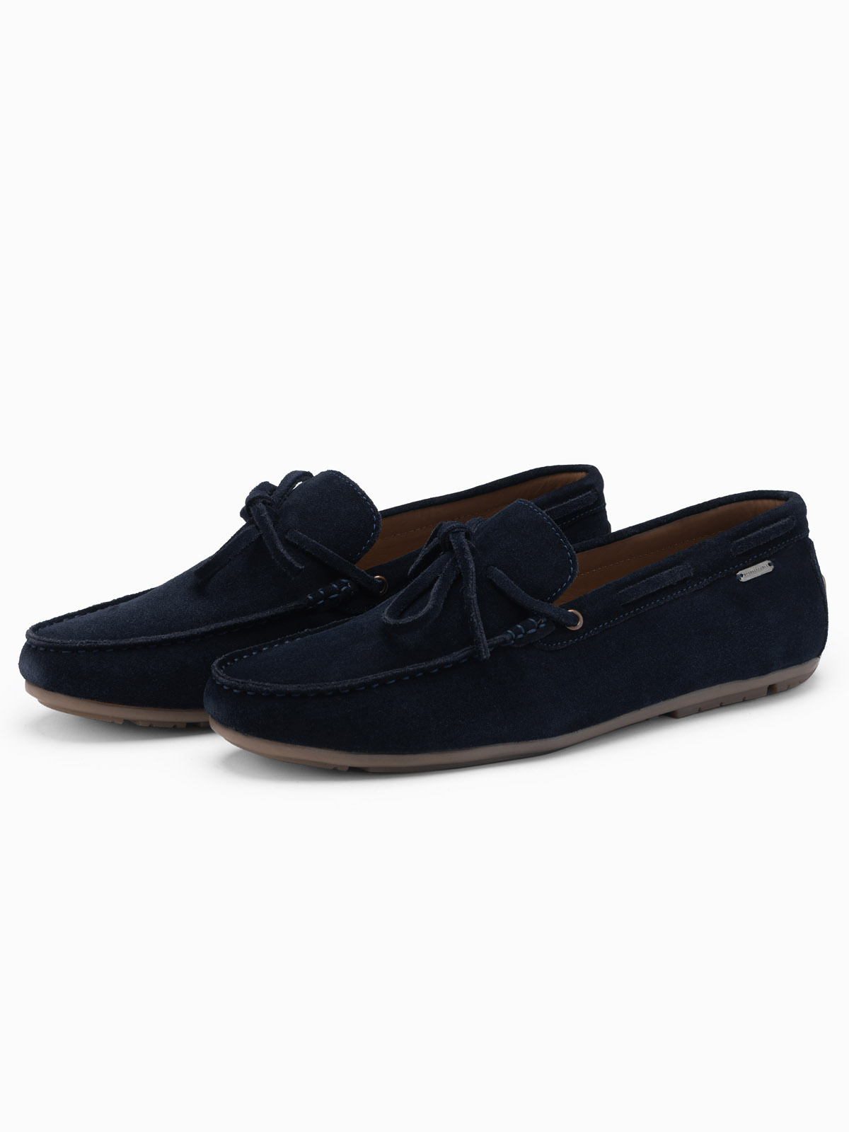 Ombre Men&#039;s leather moccasin shoes with thong and driver sole - navy blue